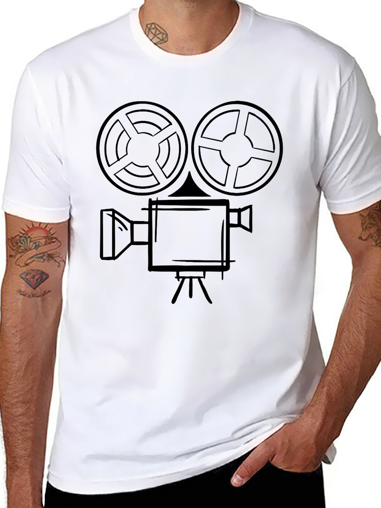 Retro Movie Camera Graphic T-Shirt - Black