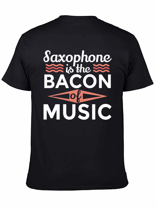 Saxophone Bacon Music Graphic Tee - Soft Cotton Casual T-Shirt