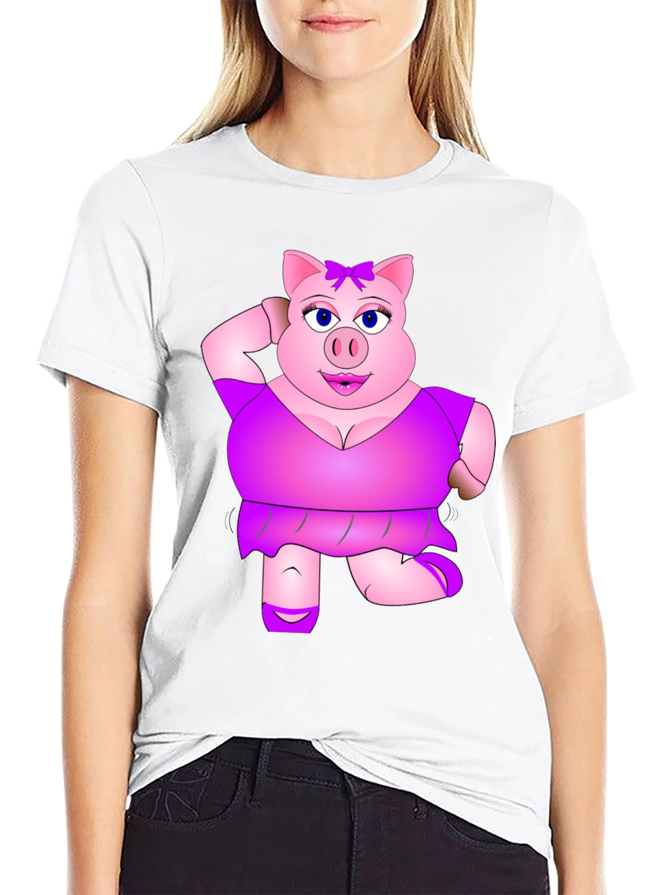 Funny Pig Lady Black T-Shirt Novelty Graphic Tee