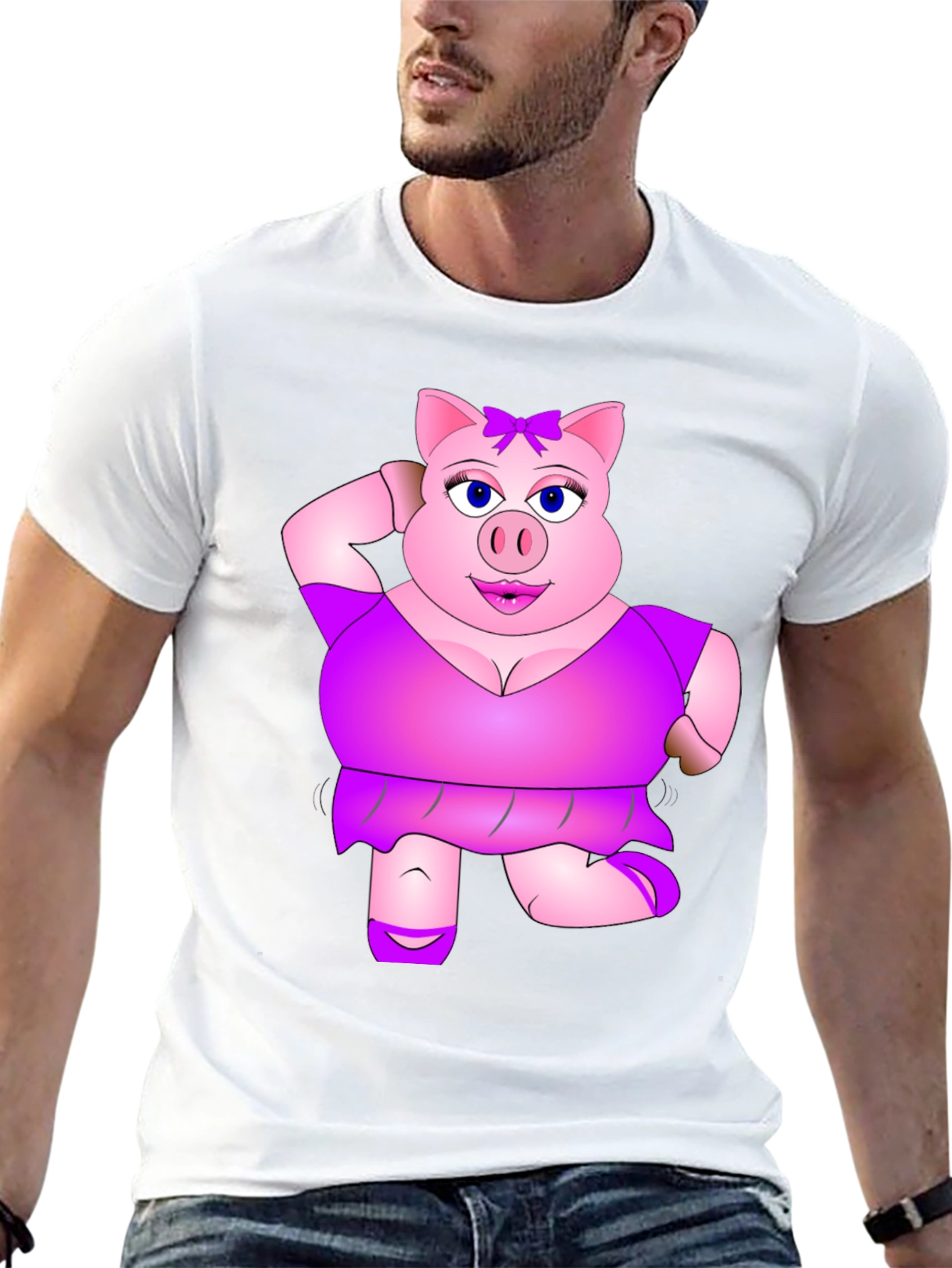 Funny Pig Lady Black T-Shirt Novelty Graphic Tee