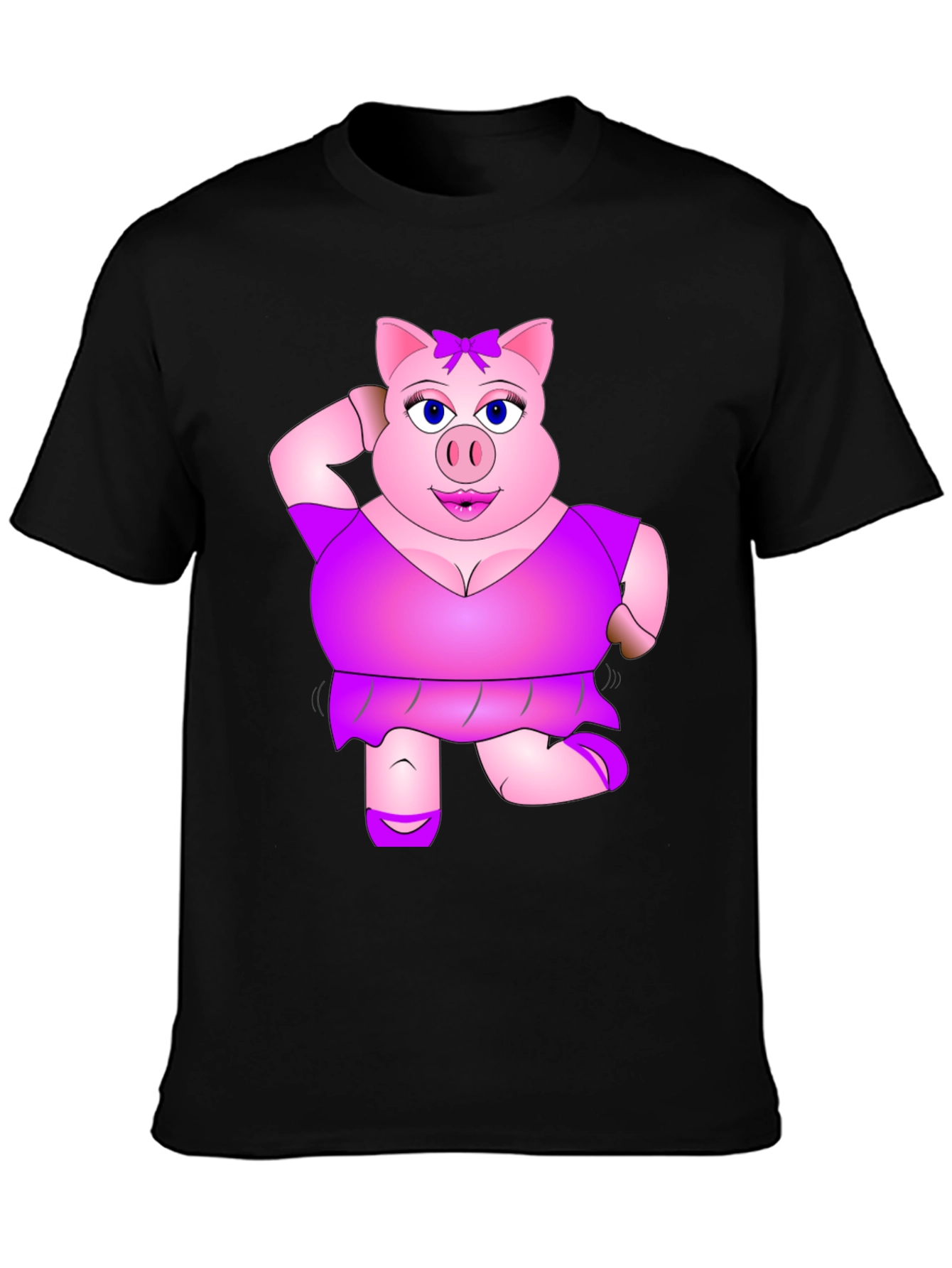 Funny Pig Lady Black T-Shirt Novelty Graphic Tee