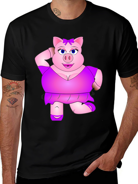 Funny Pig Lady Black T-Shirt Novelty Graphic Tee