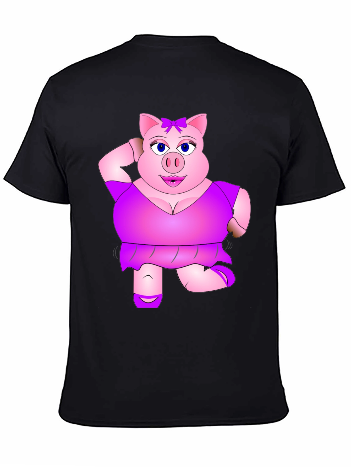 Funny Pig Lady Black T-Shirt Novelty Graphic Tee