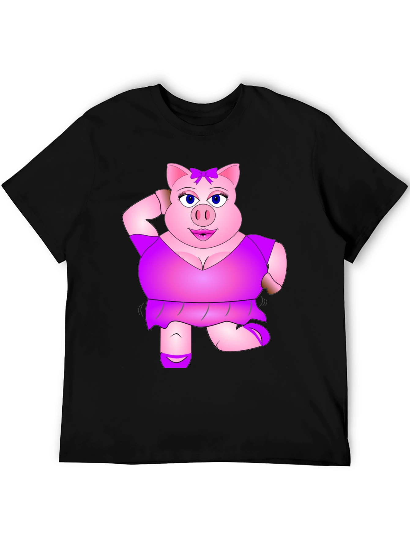 Funny Pig Lady Black T-Shirt Novelty Graphic Tee
