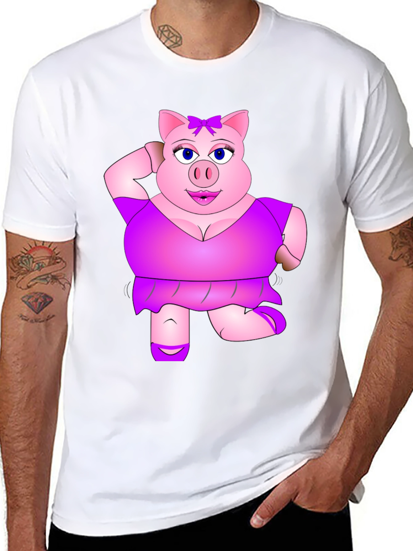Funny Pig Lady Black T-Shirt Novelty Graphic Tee