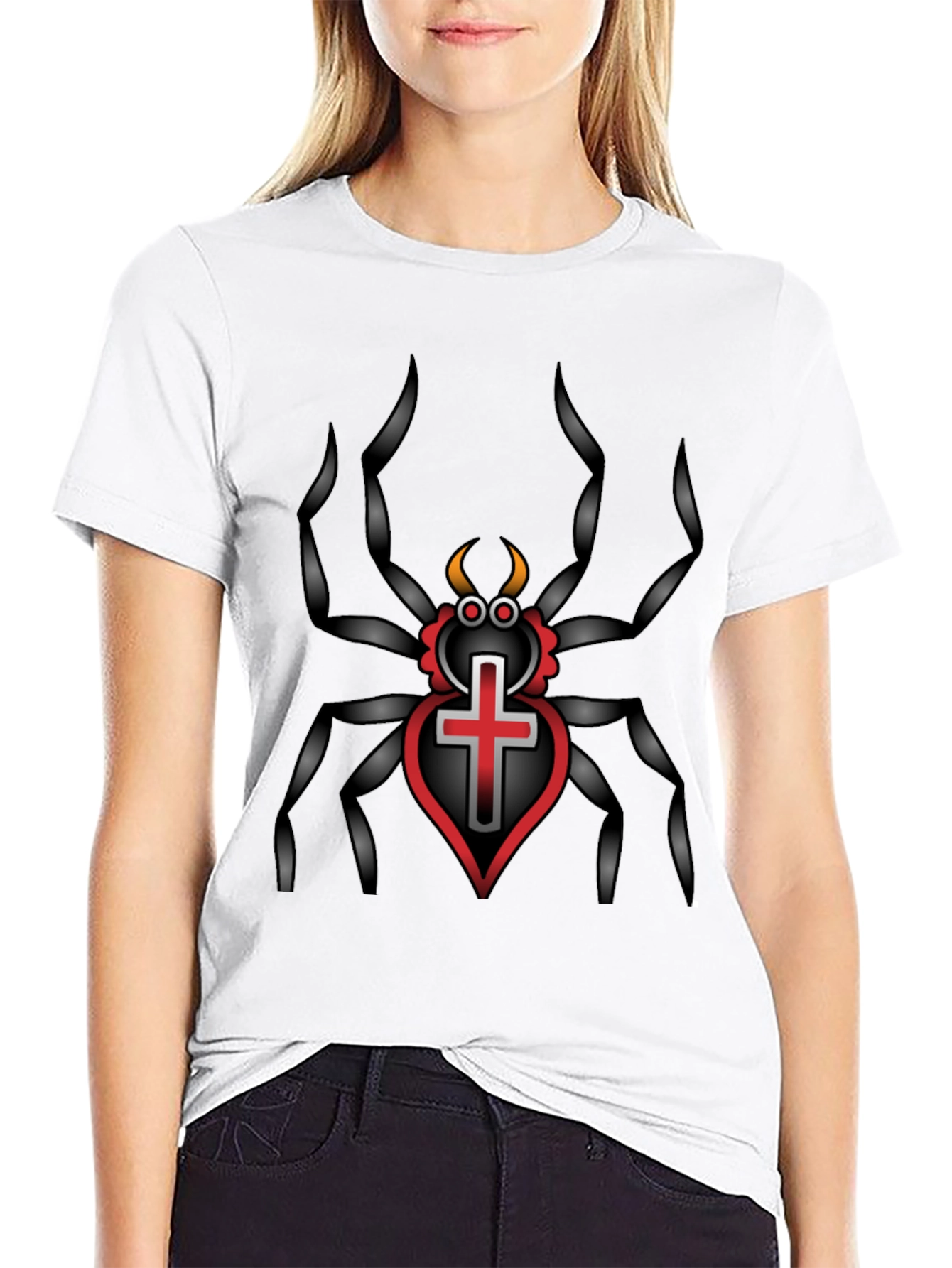 Gothic Spider Cross Heart T-Shirt