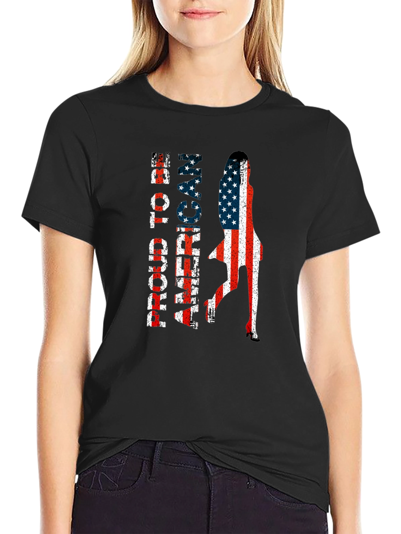 Patriotic American Woman Flag Graphic Tee