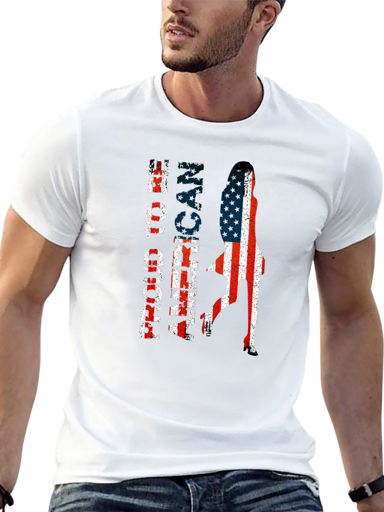Patriotic American Woman Flag Graphic Tee