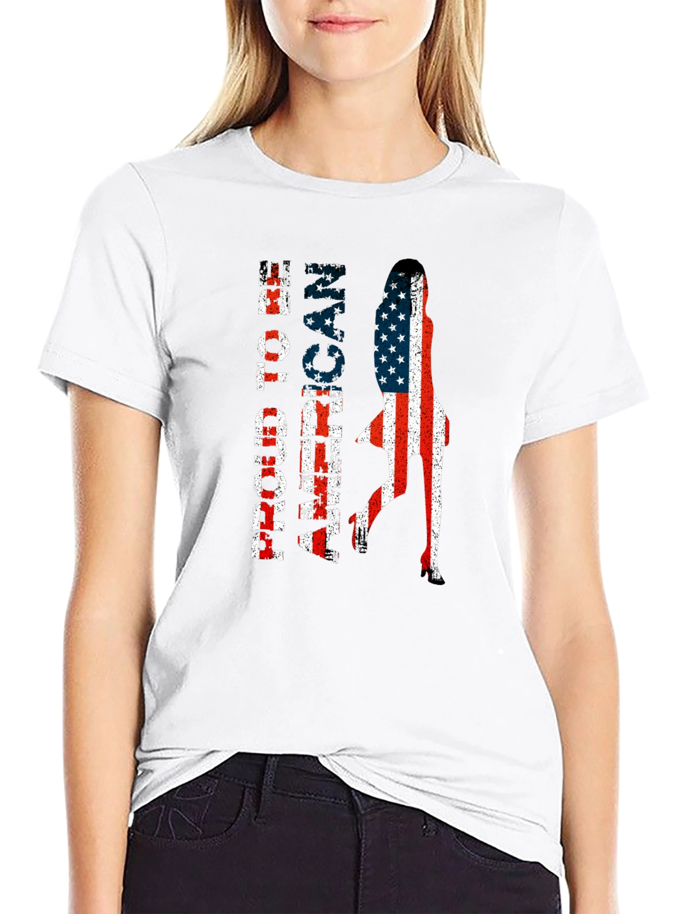 Patriotic American Woman Flag Graphic Tee