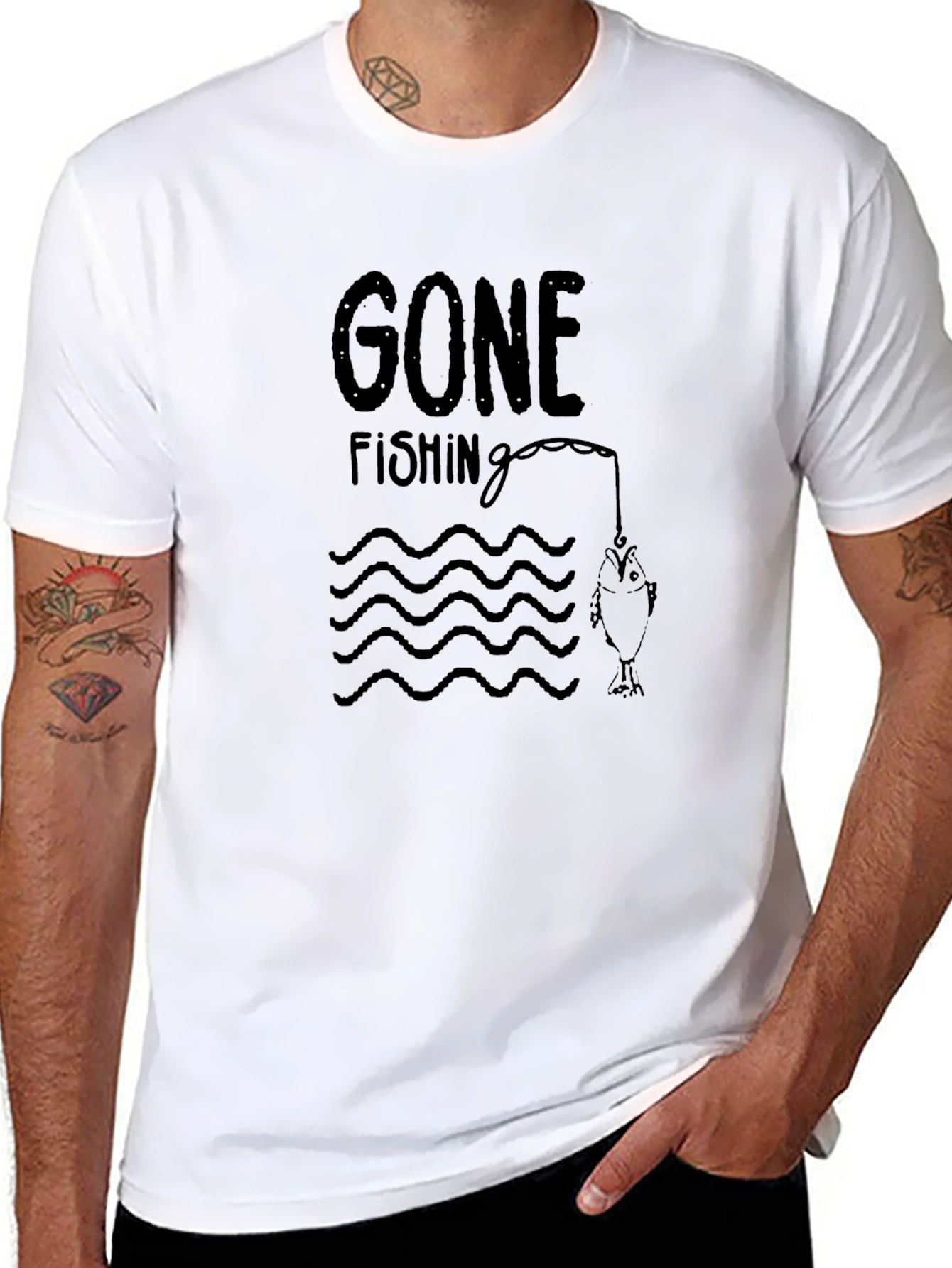 Gone Fishing Graphic Tee - Mens Black T-Shirt