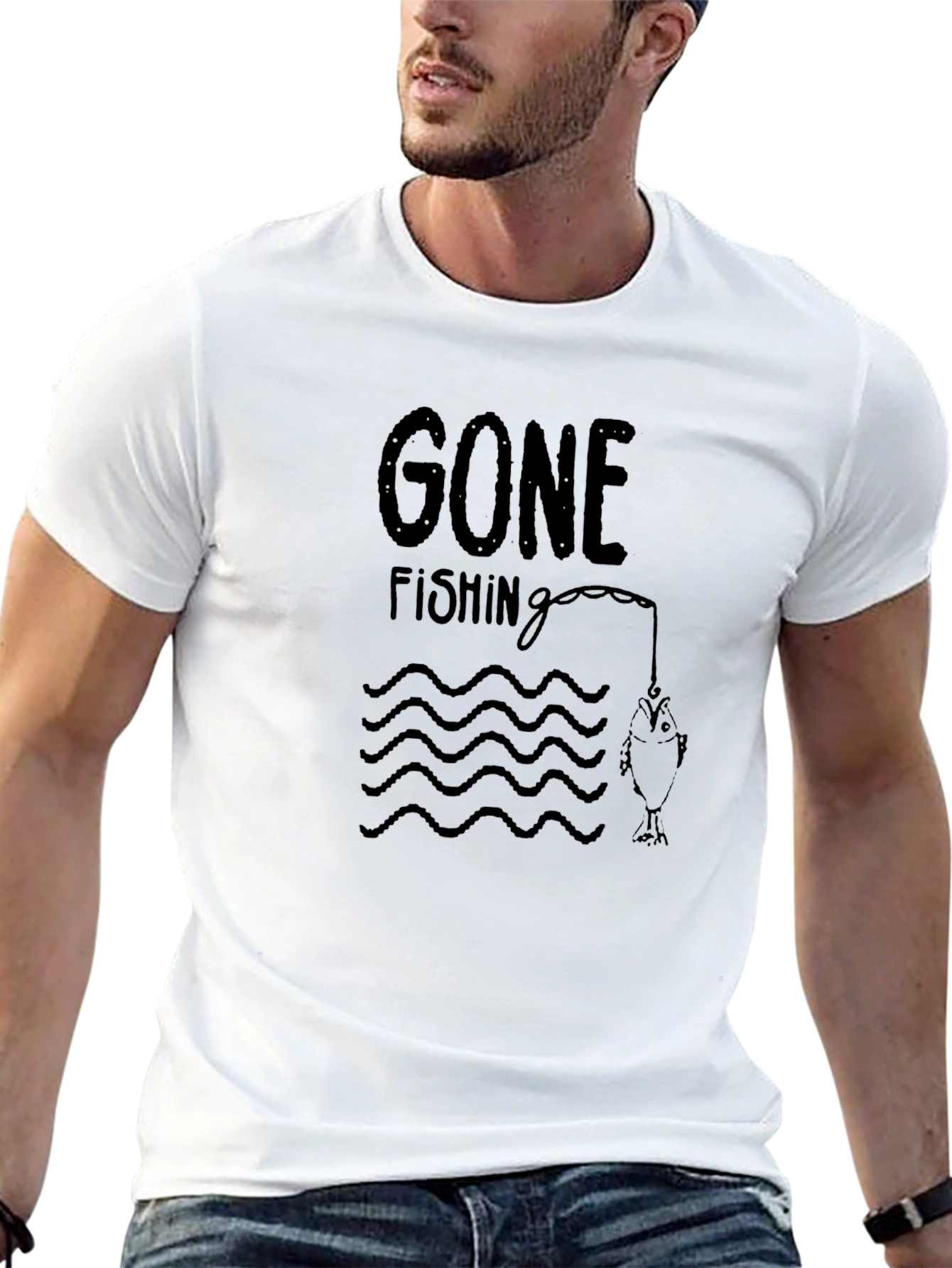 Gone Fishing Graphic Tee - Mens Black T-Shirt