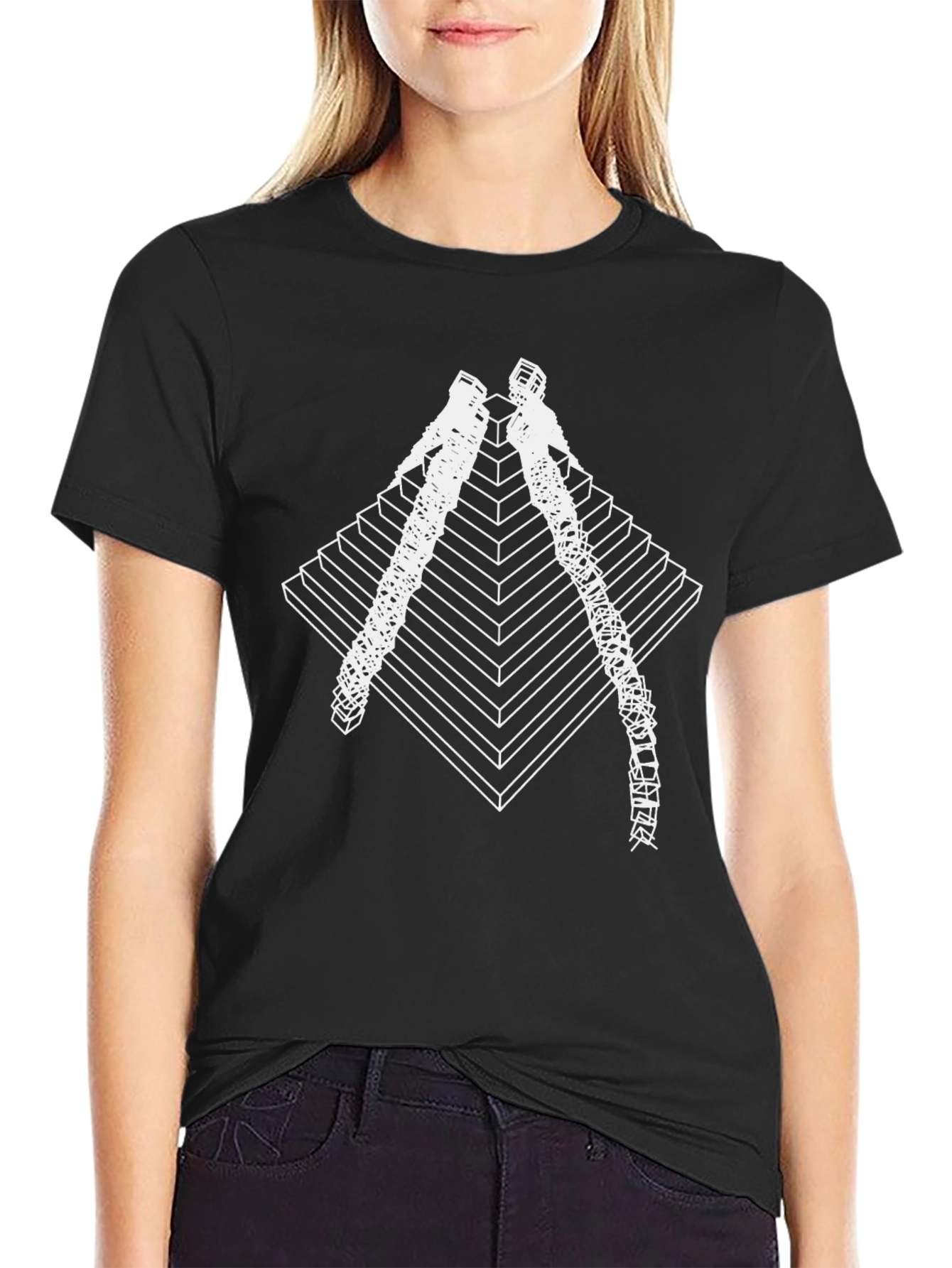 Geometric Pyramid Climber Graphic Tee - Black