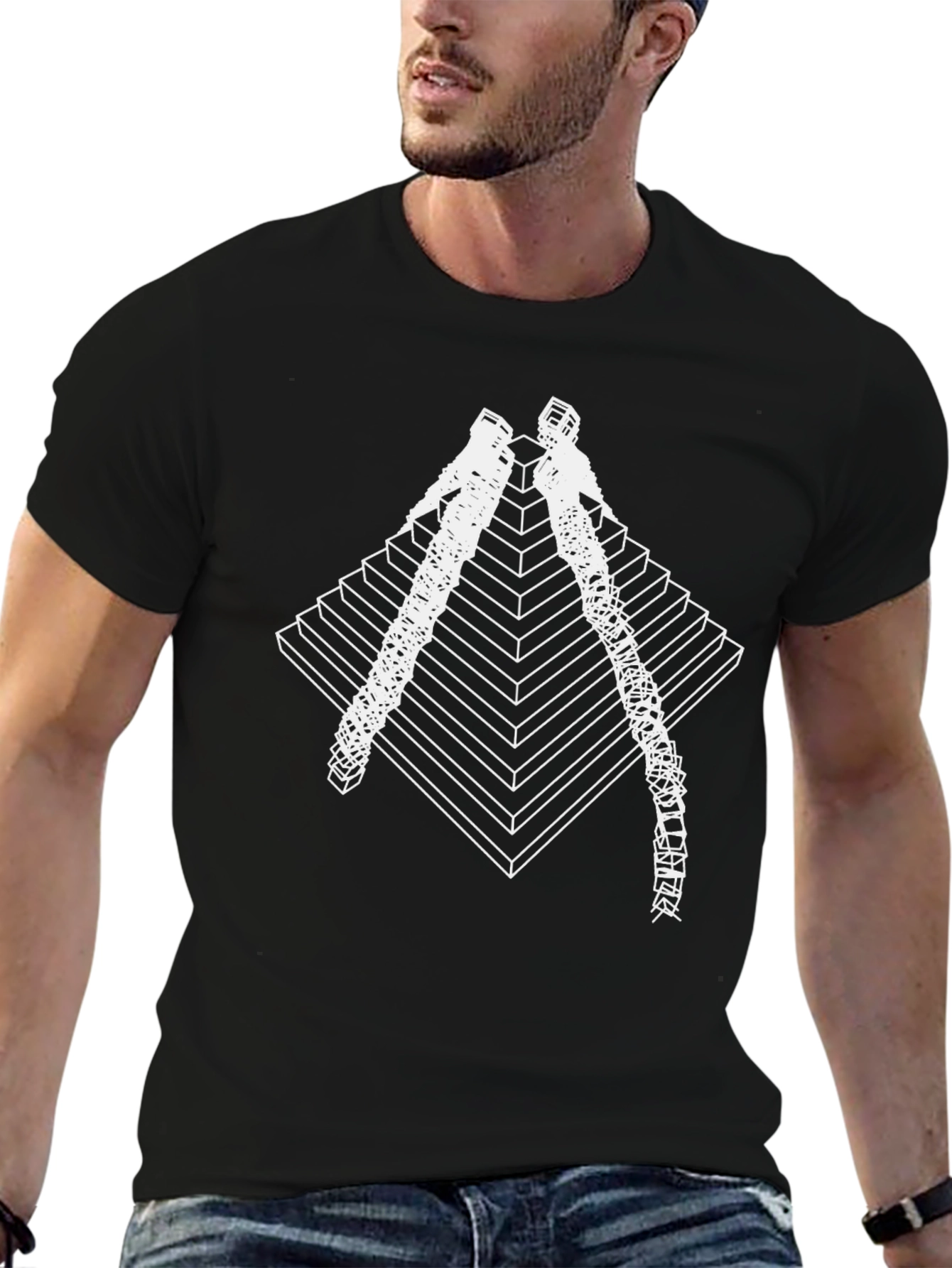 Geometric Pyramid Climber Graphic Tee - Black
