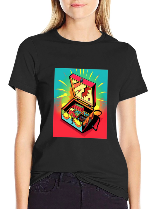 Colorful Treasure Chest Graphic Tee - Black
