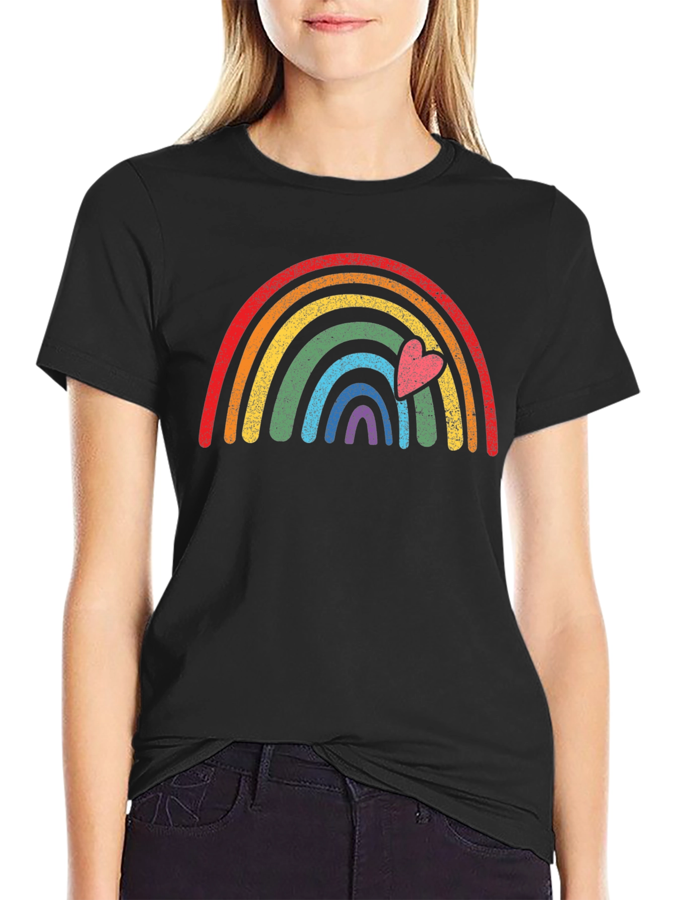 Rainbow Heart Graphic Tee - Black