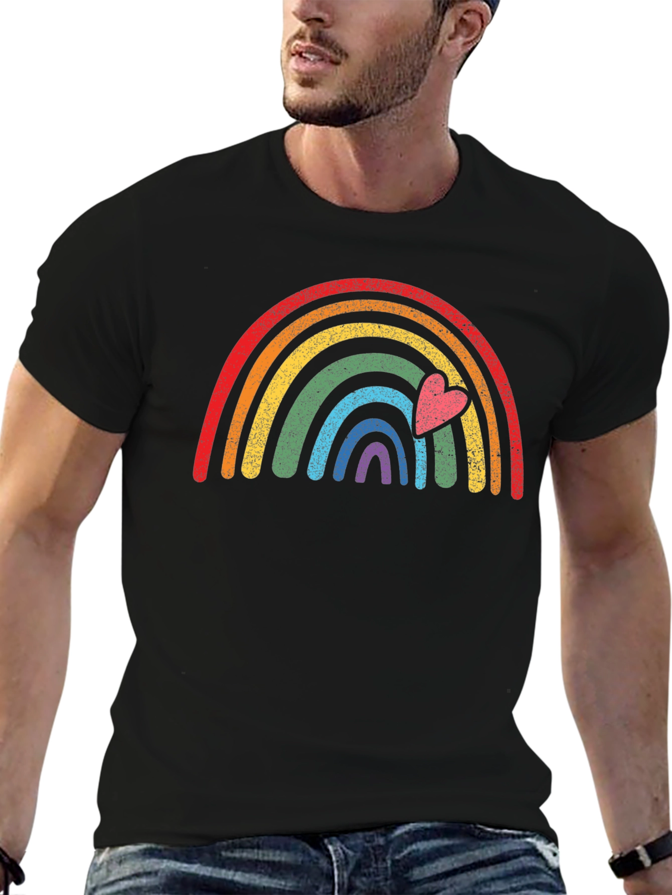 Rainbow Heart Graphic Tee - Black