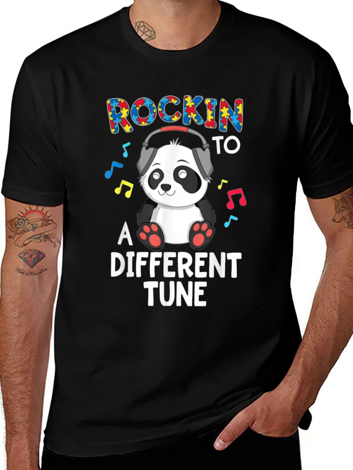 Rockin to a Different Tune Autism Awareness Panda T-Shirt