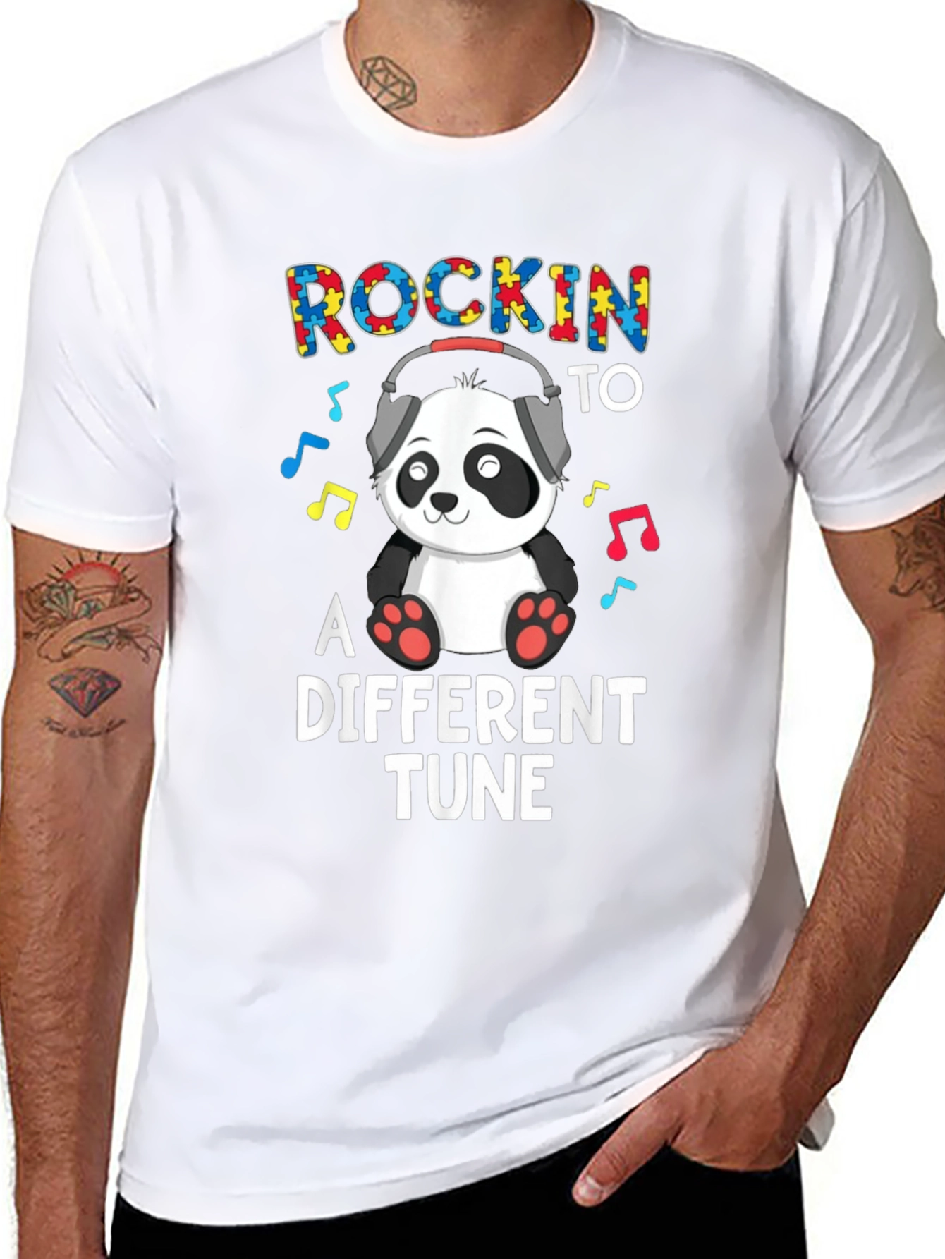 Rockin to a Different Tune Autism Awareness Panda T-Shirt