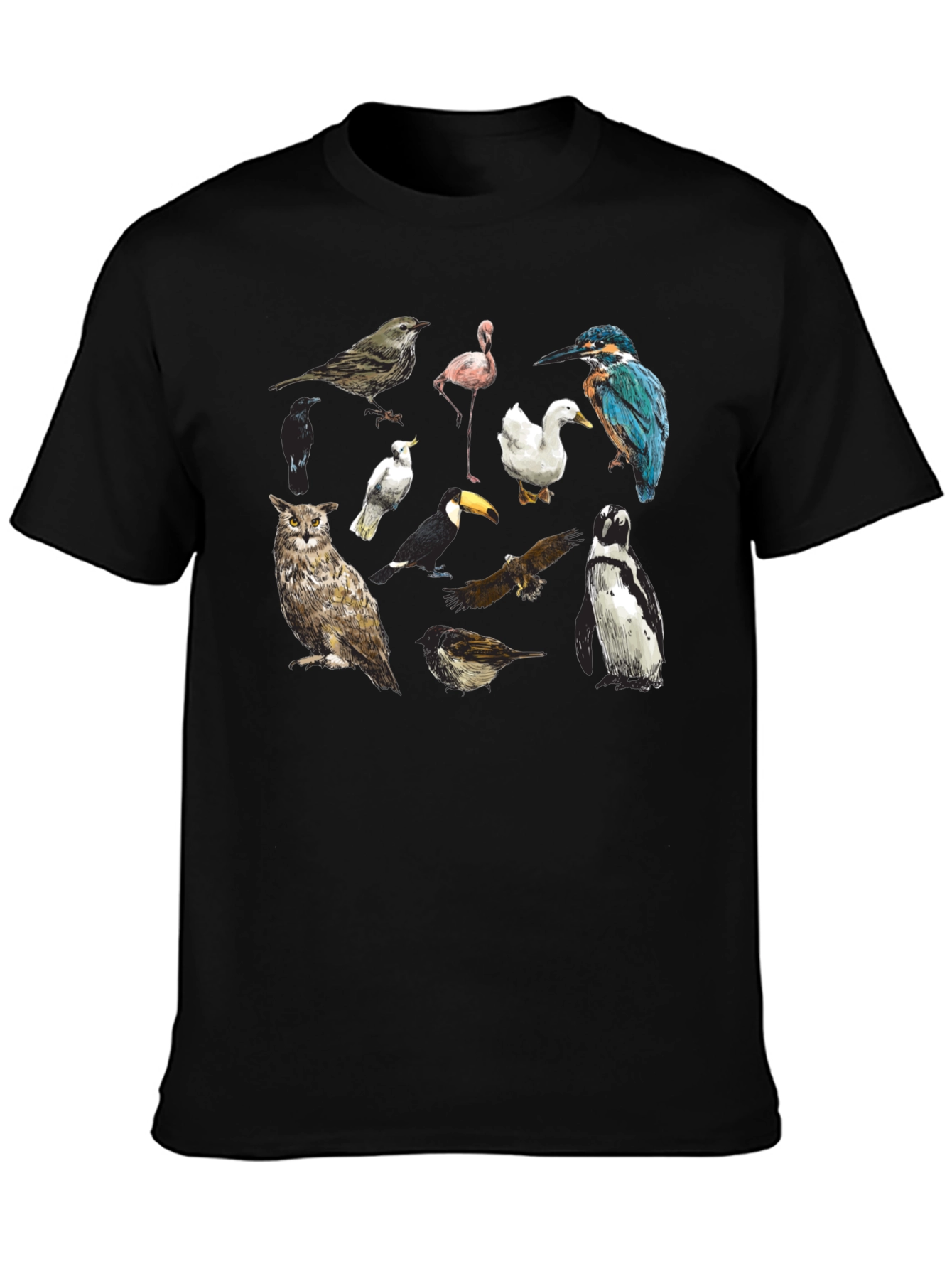 Bird Print Black T-Shirt