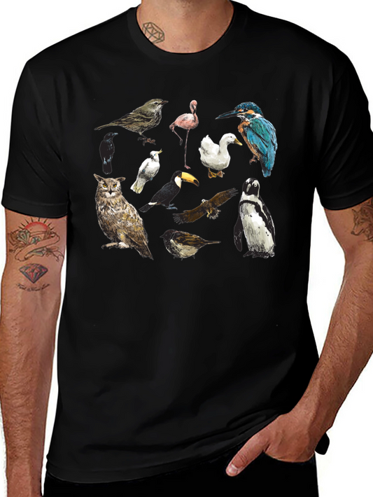 Bird Print Black T-Shirt