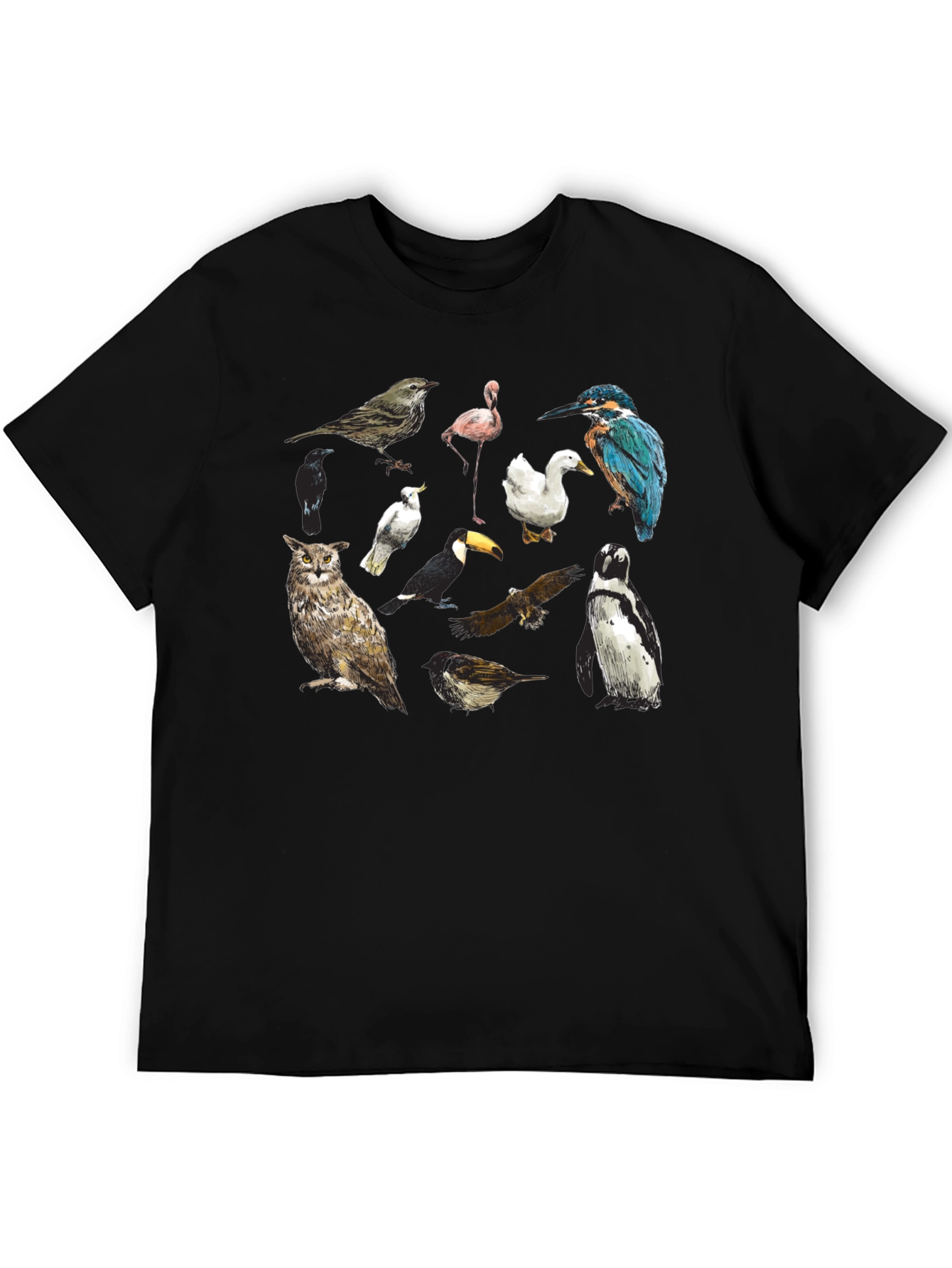 Bird Print Black T-Shirt