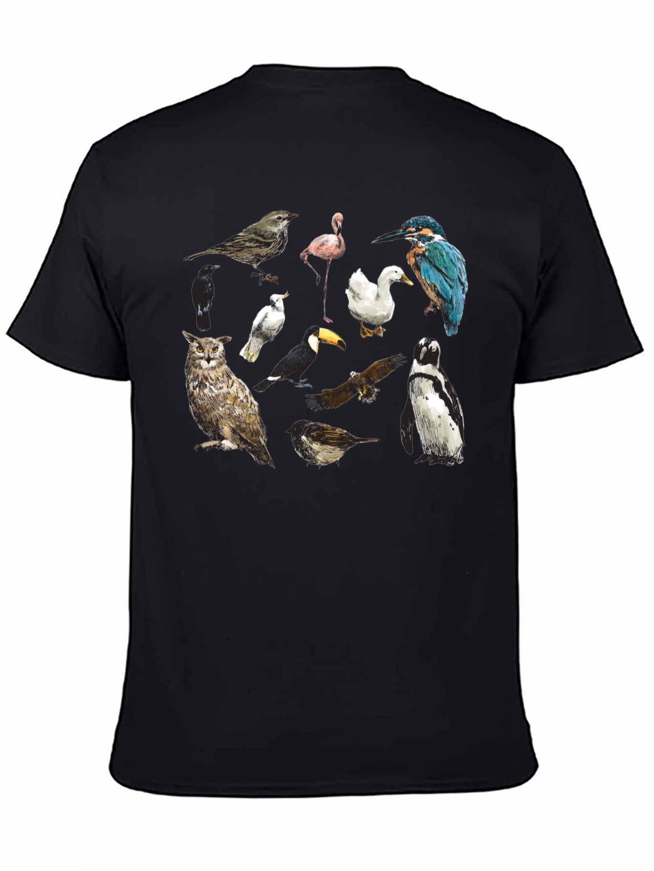 Bird Print Black T-Shirt