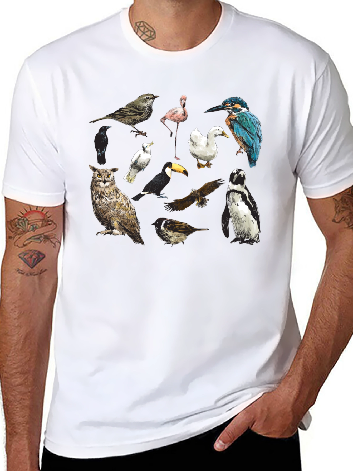 Bird Print Black T-Shirt
