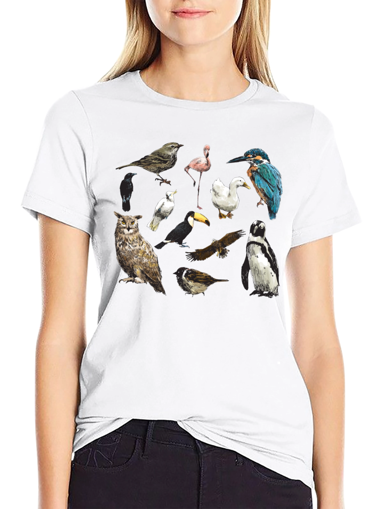 Bird Print Black T-Shirt