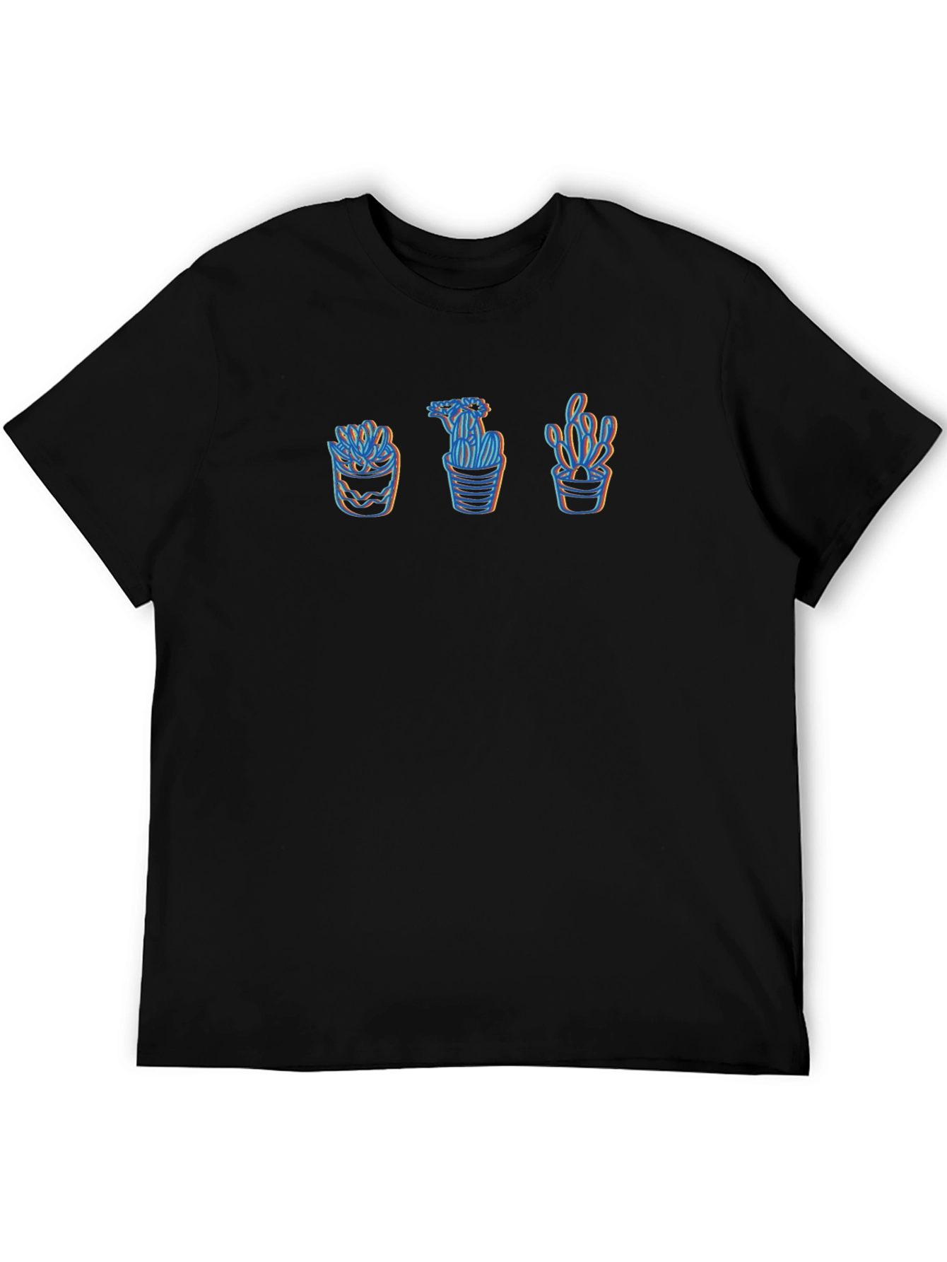 Neon Cactus Print Black T-Shirt