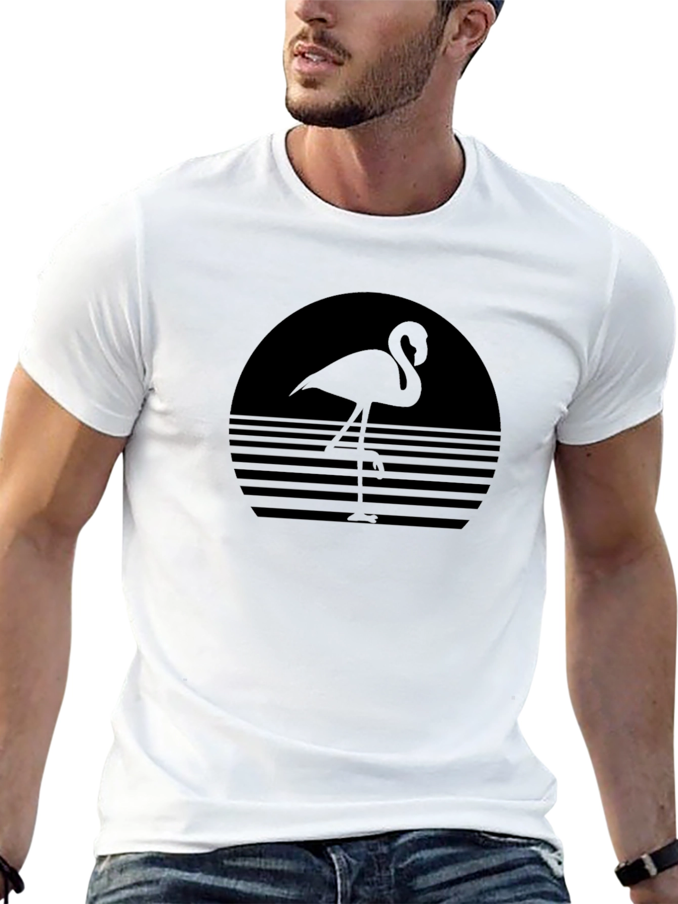 Retro Flamingo Sunset Black T-Shirt