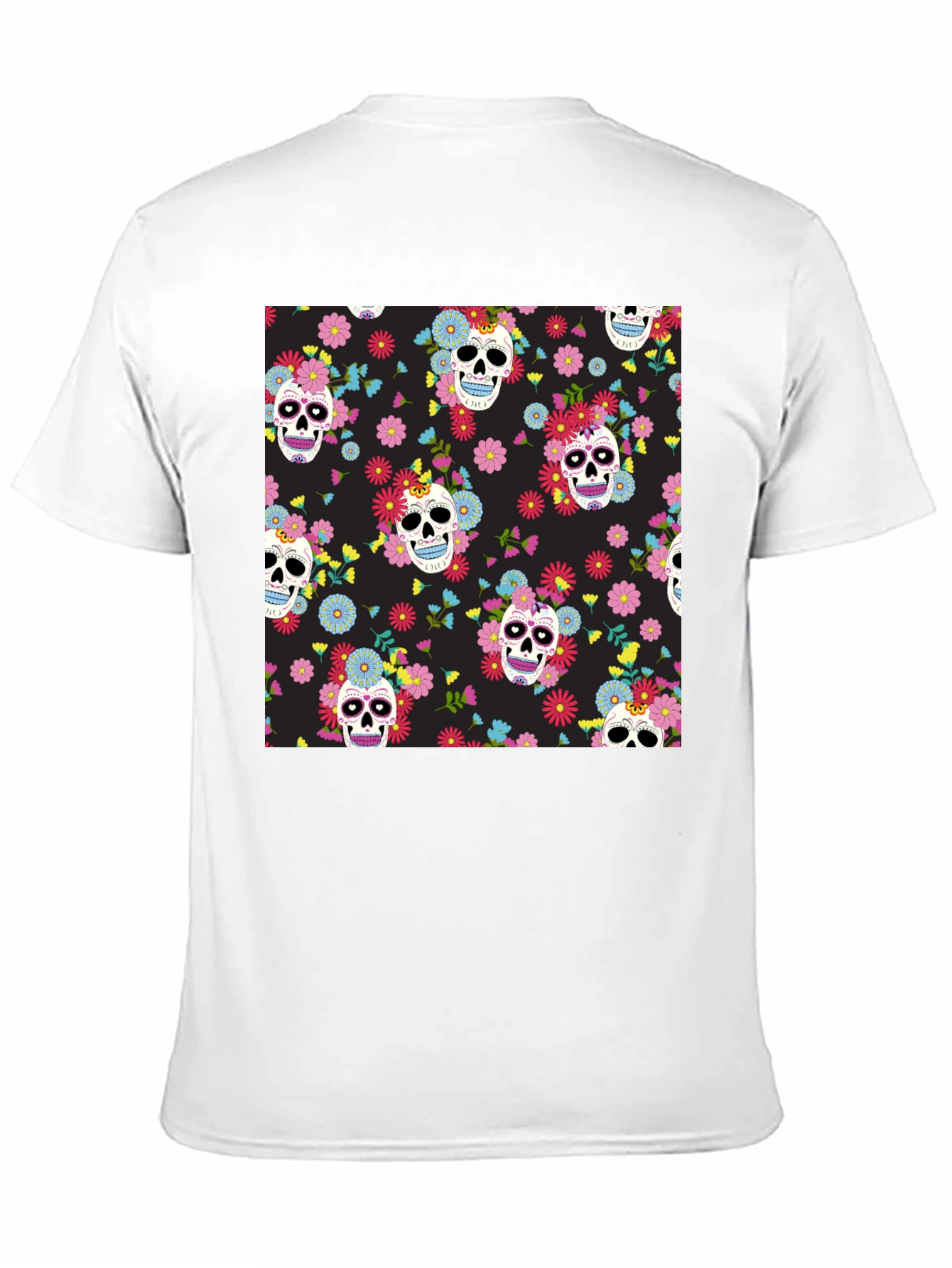 Skull & Floral Print Black T-Shirt