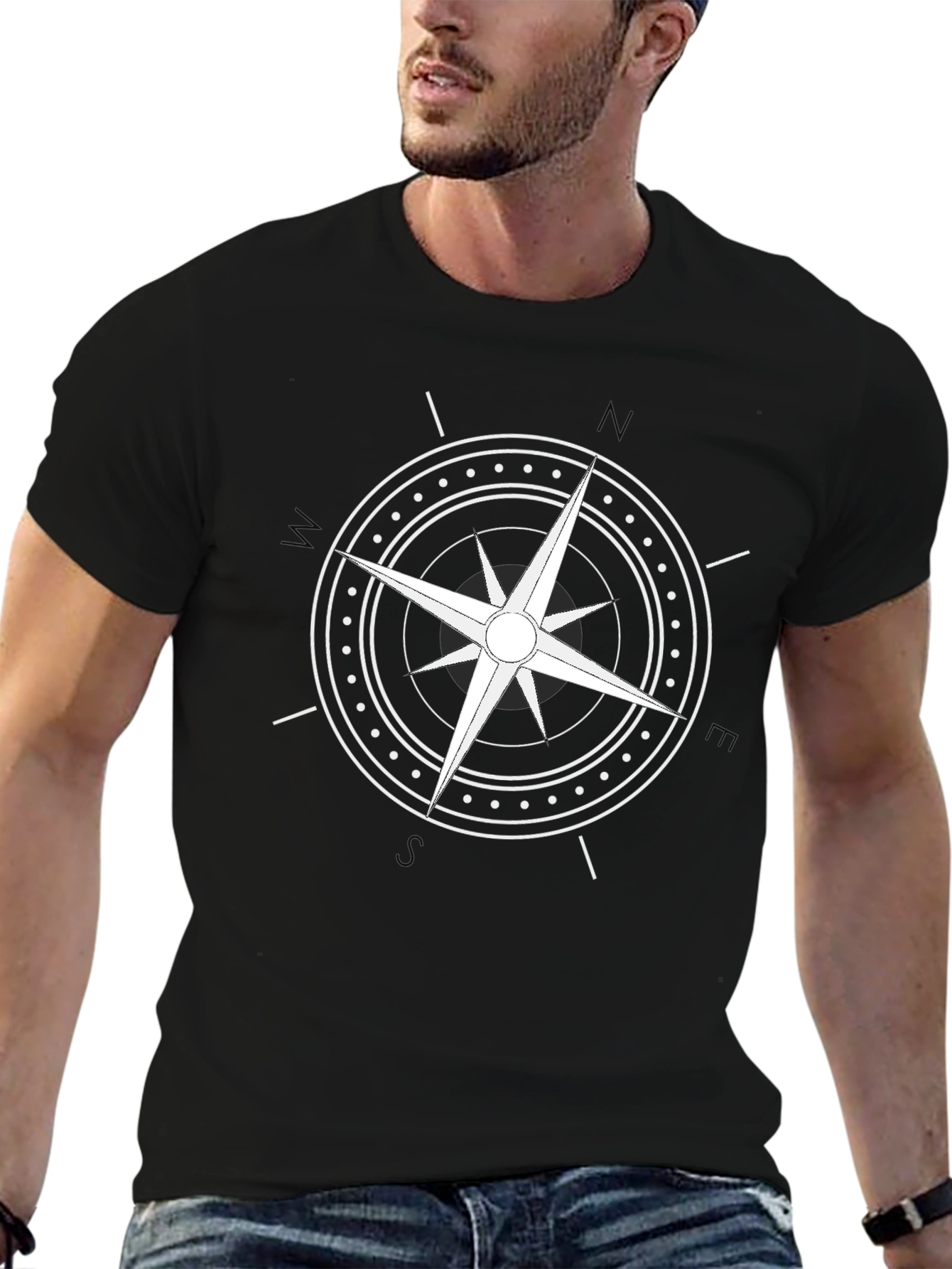 Compass Graphic Black Tee - Stylish Nautical Design