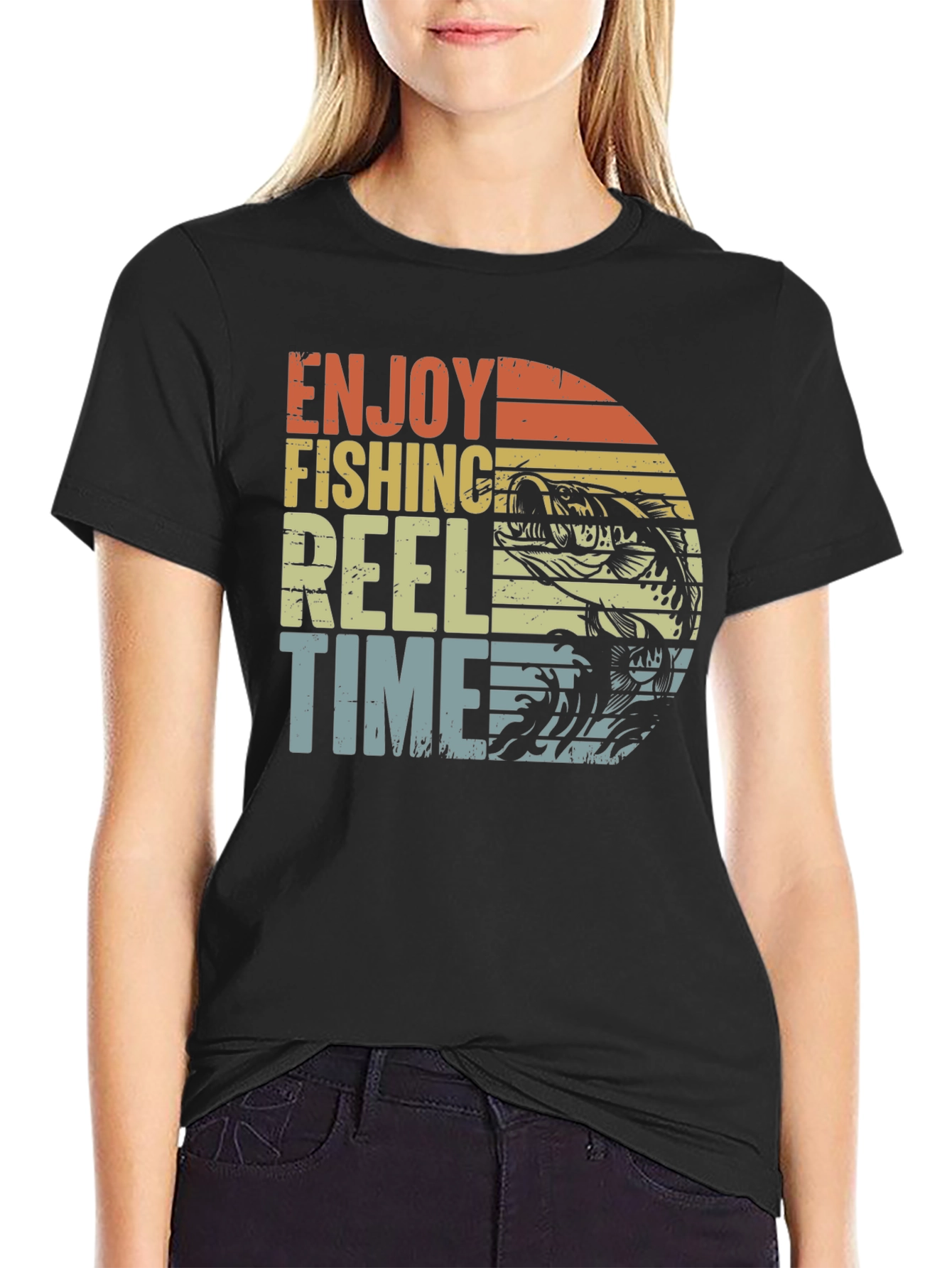 Enjoy Fishing Reel Time Black Graphic Tee