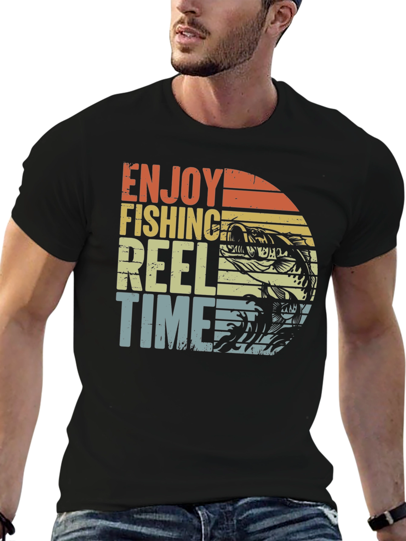 Enjoy Fishing Reel Time Black Graphic Tee