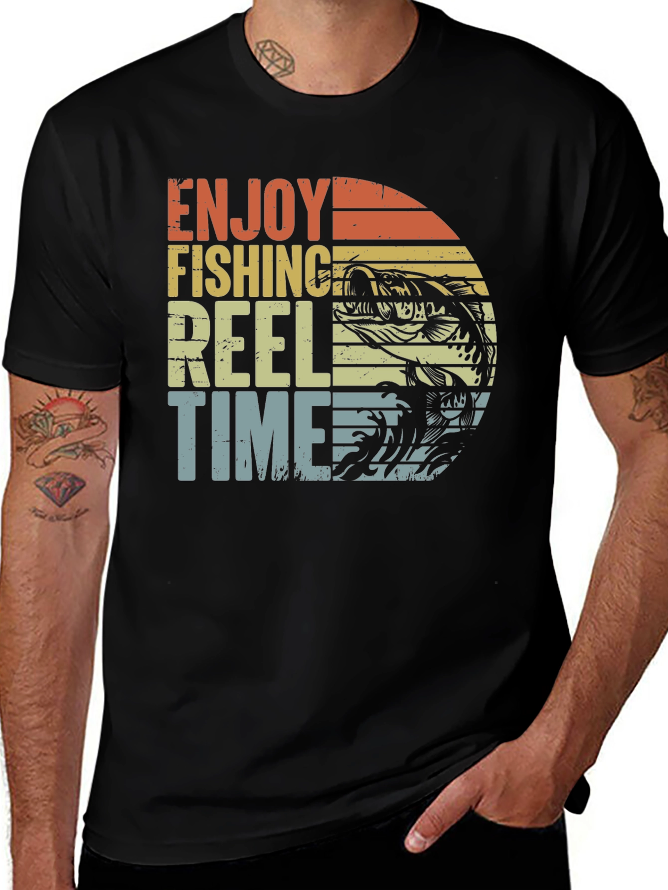 Enjoy Fishing Reel Time Black Graphic Tee