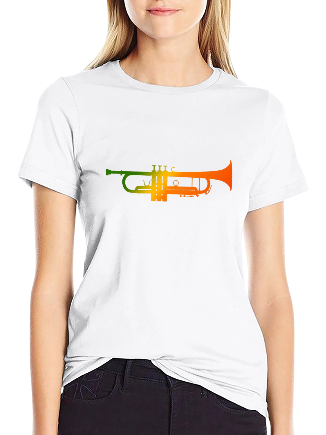 Gradient Trumpet Graphic Tee - Black Cotton T-Shirt