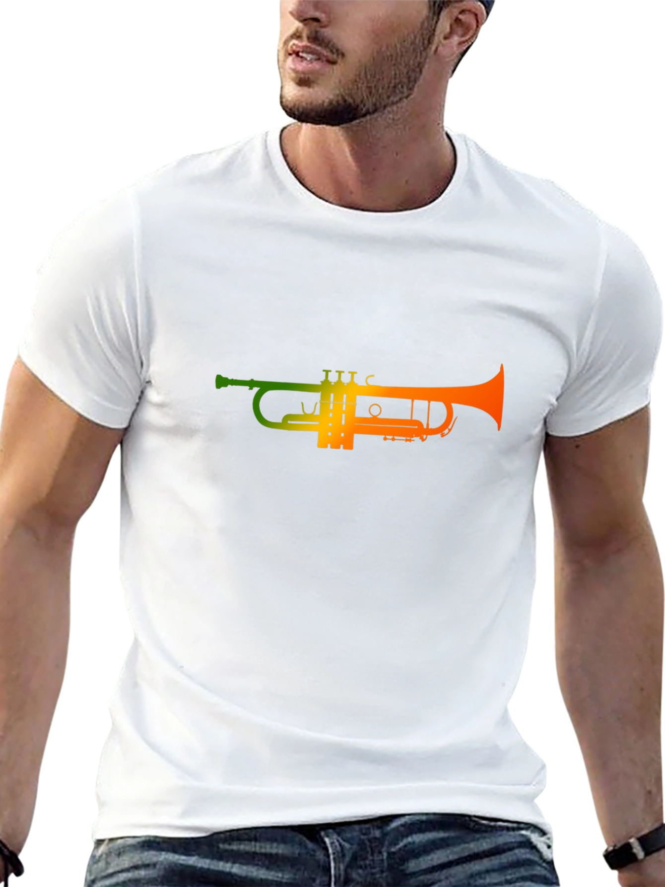 Gradient Trumpet Graphic Tee - Black Cotton T-Shirt