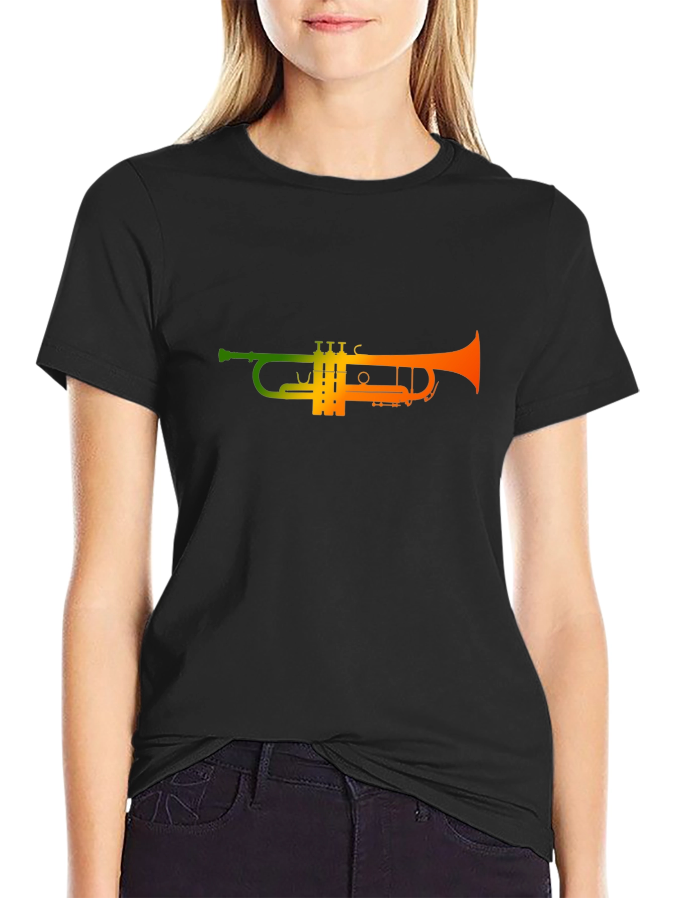 Gradient Trumpet Graphic Tee - Black Cotton T-Shirt