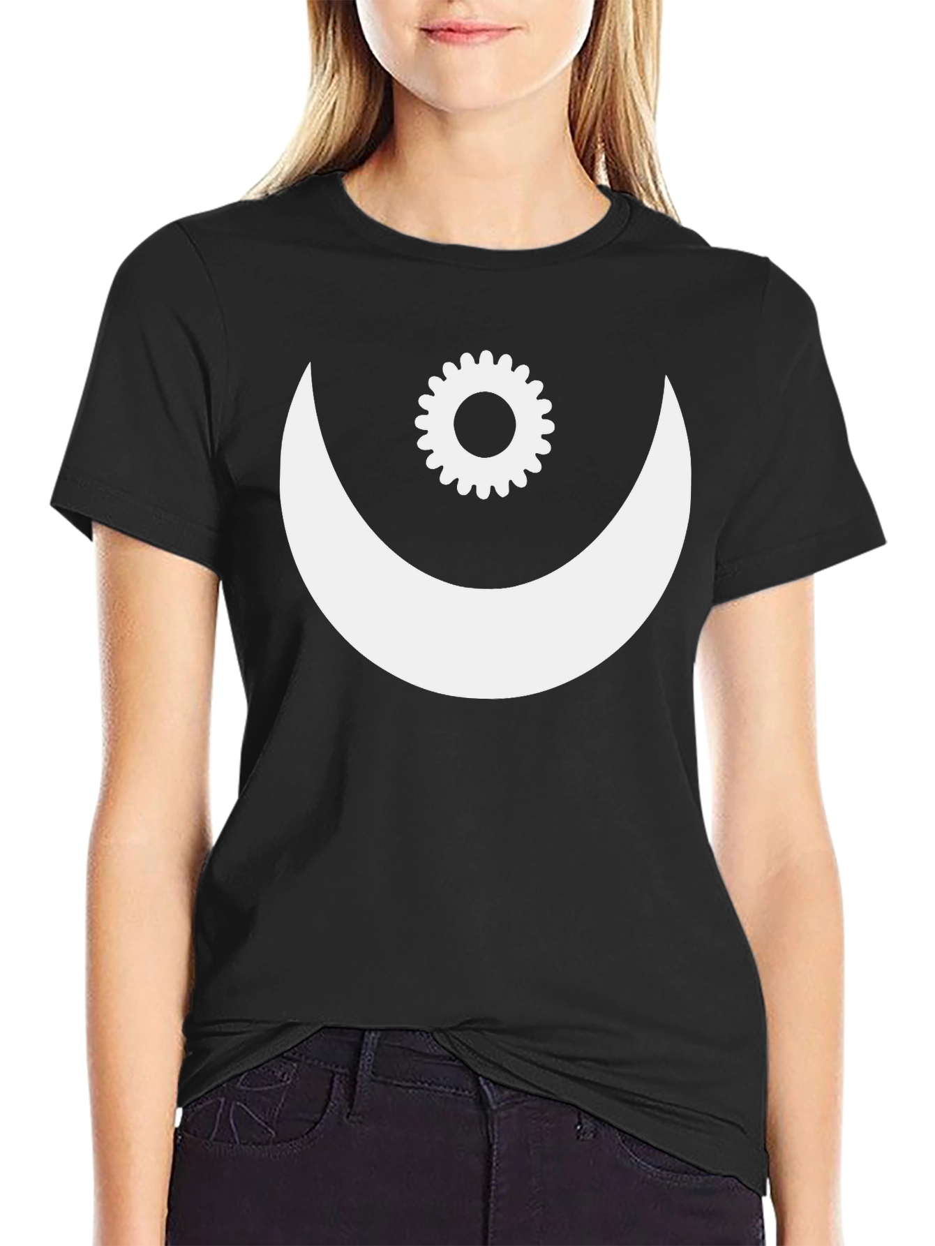 Crescent Moon & Gear Graphic Tee - Black