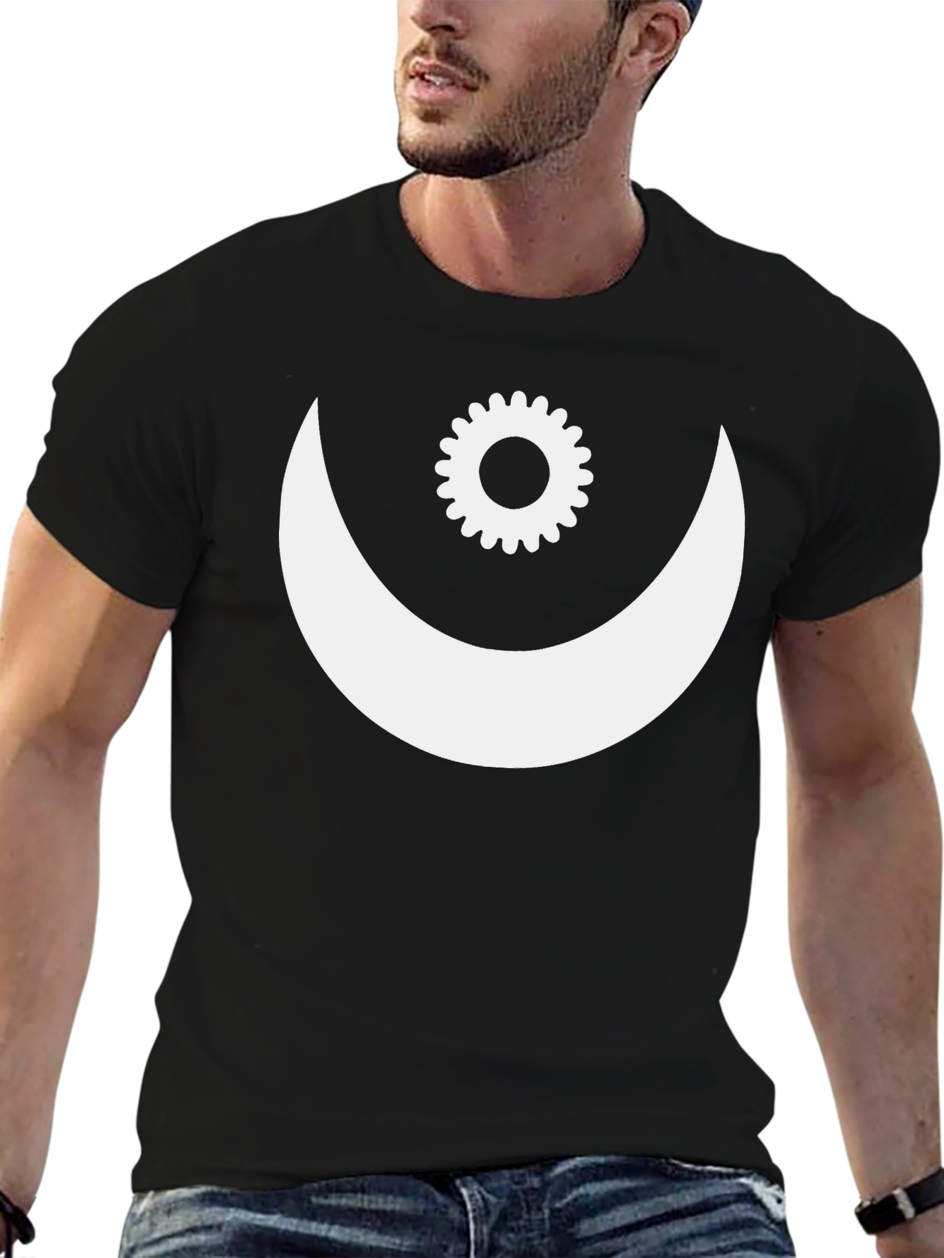 Crescent Moon & Gear Graphic Tee - Black