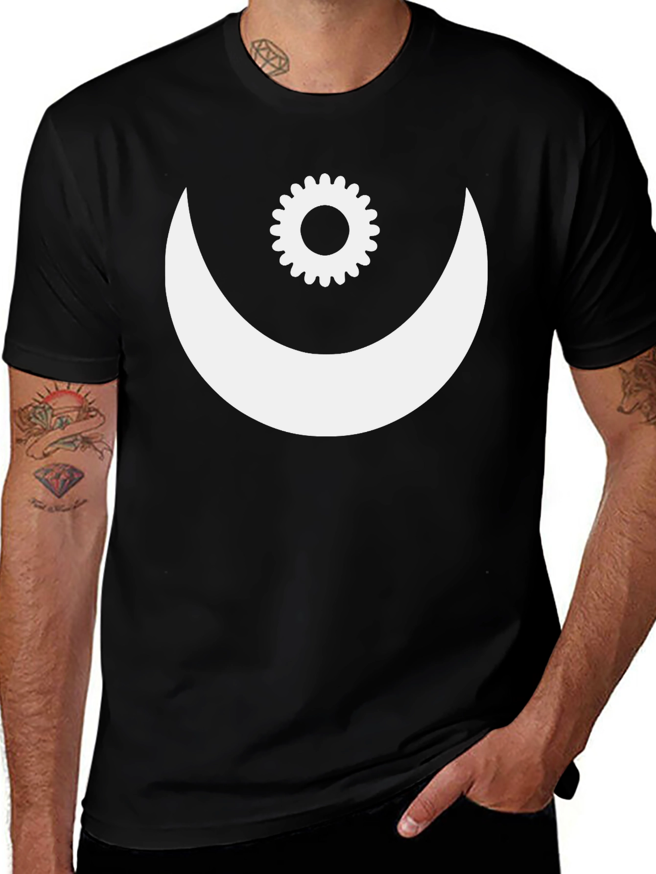 Crescent Moon & Gear Graphic Tee - Black