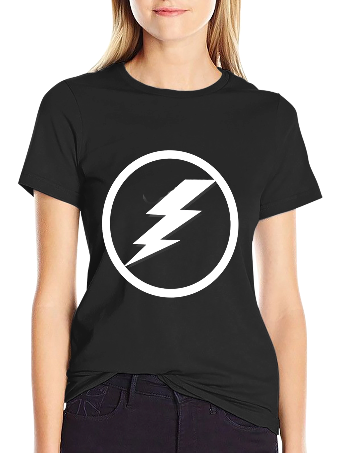 Lightning Bolt Graphic Tee - Black Cotton Casual Shirt