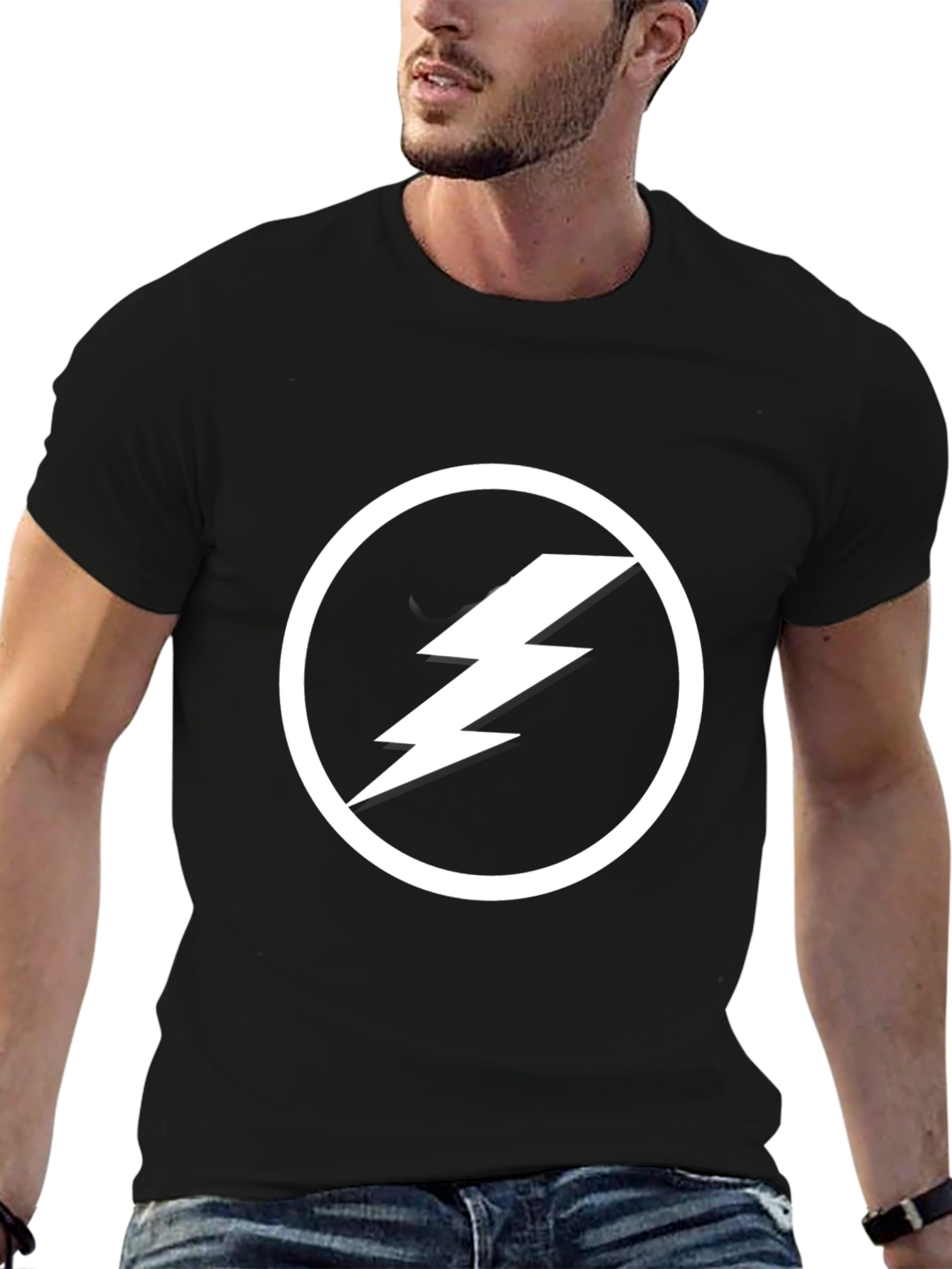 Lightning Bolt Graphic Tee - Black Cotton Casual Shirt
