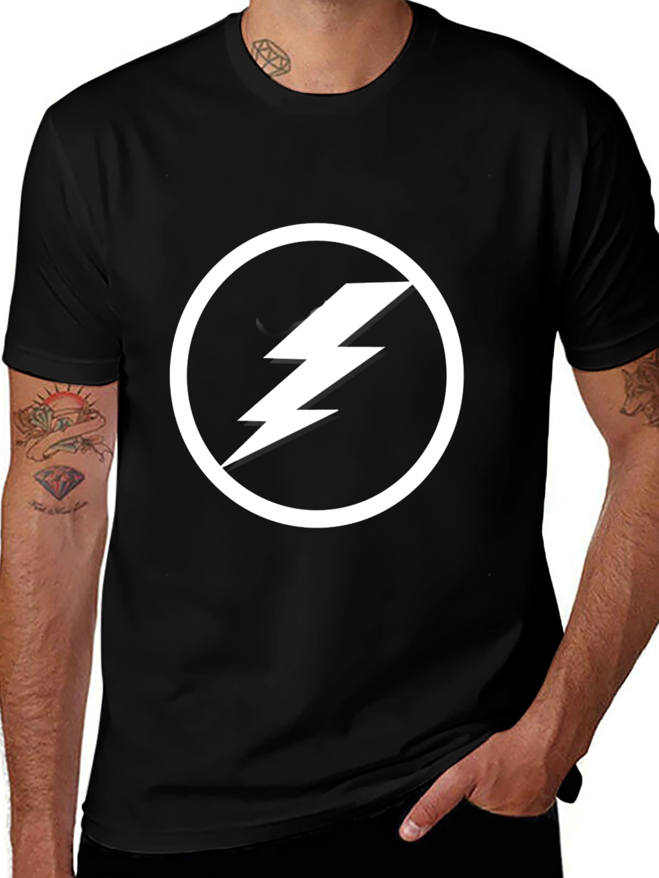 Lightning Bolt Graphic Tee - Black Cotton Casual Shirt