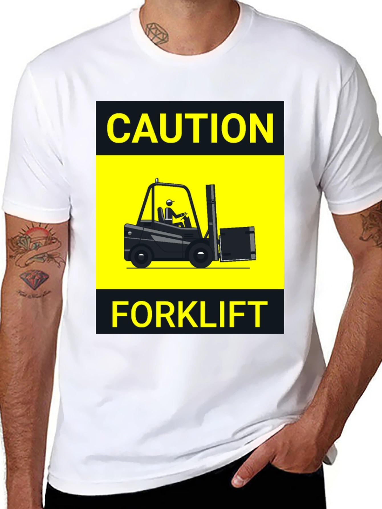 Caution Forklift T-Shirt - Novelty Graphic Tee