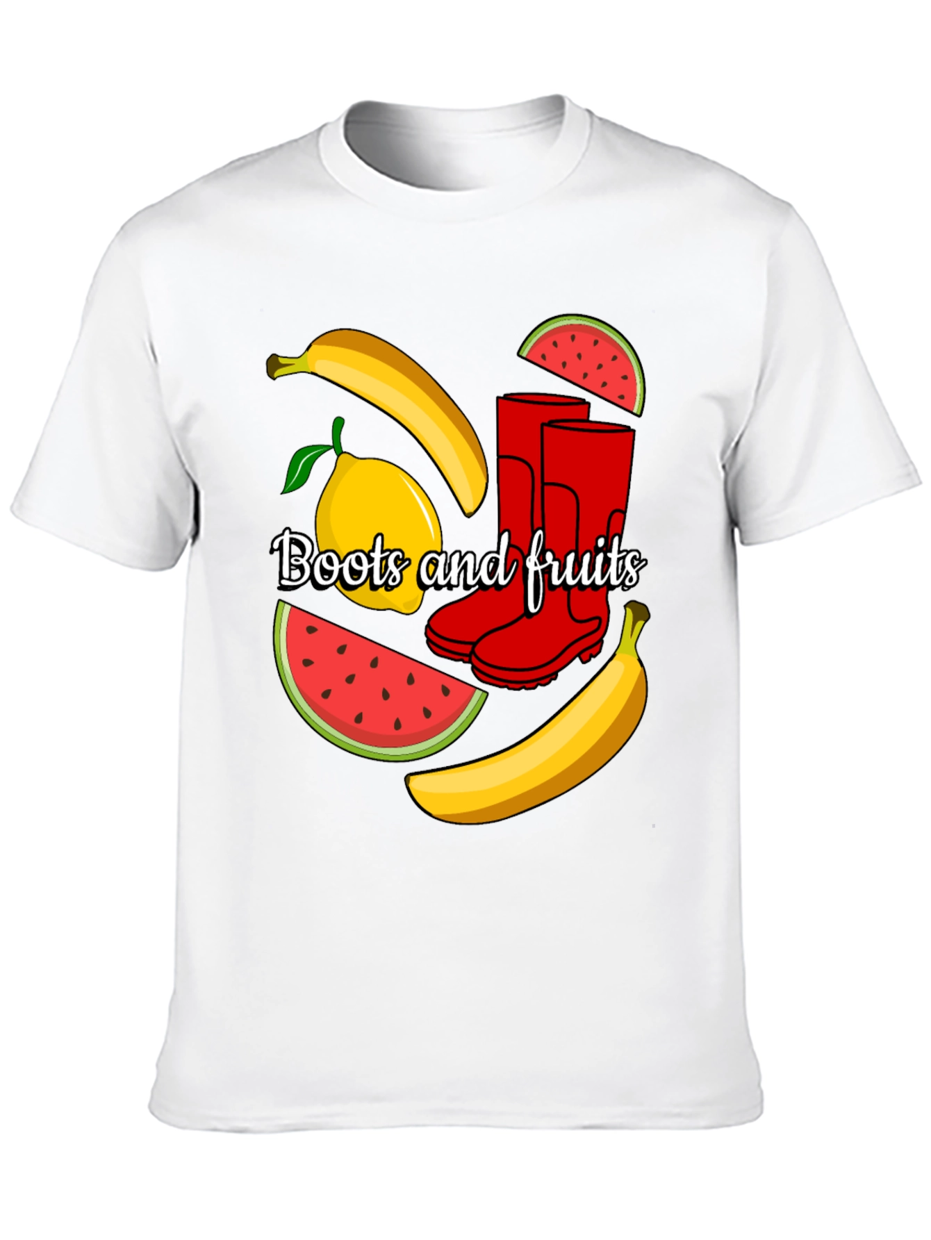Funky Boots & Fruits Black Graphic Tee