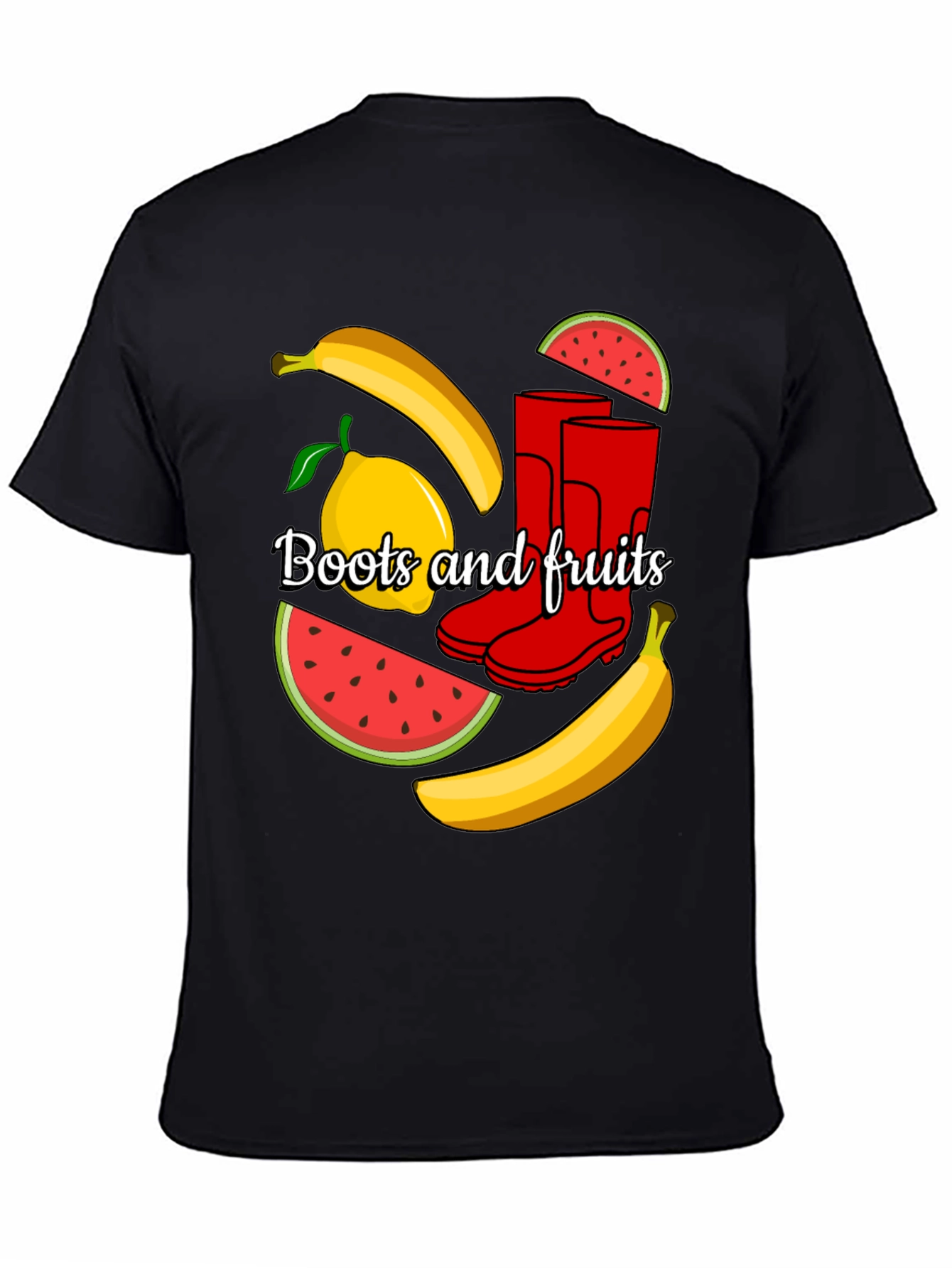 Funky Boots & Fruits Black Graphic Tee