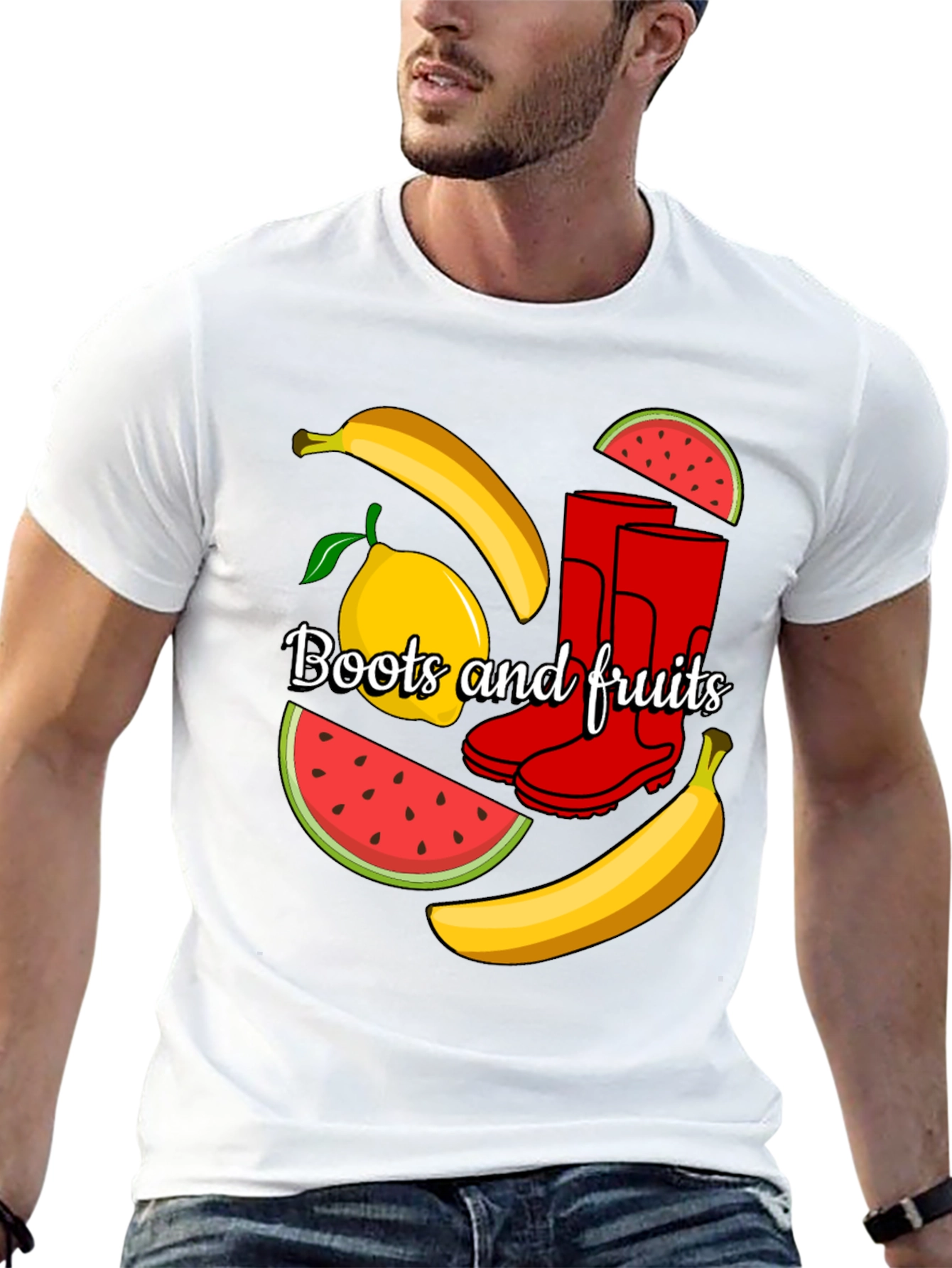 Funky Boots & Fruits Black Graphic Tee
