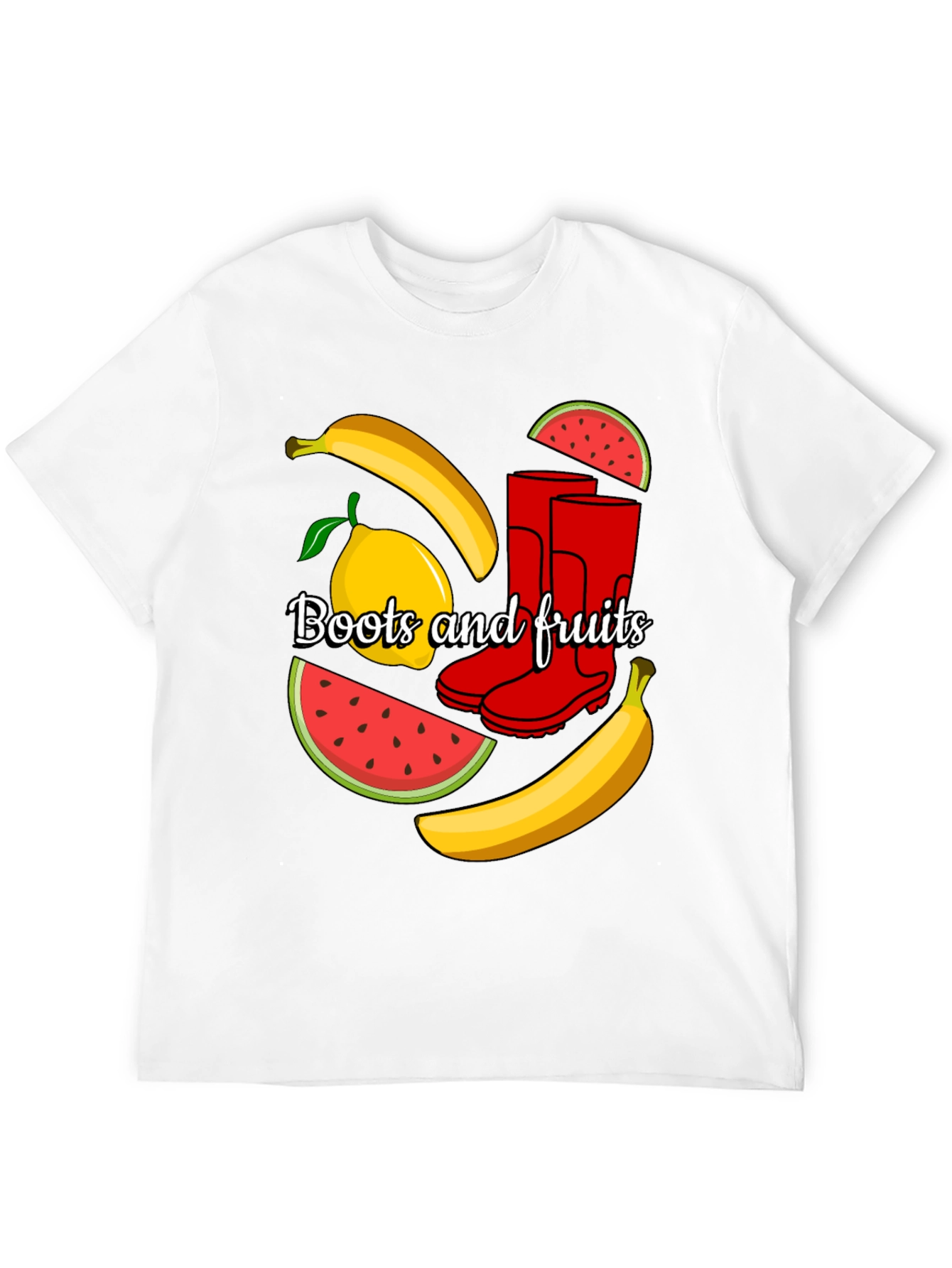 Funky Boots & Fruits Black Graphic Tee