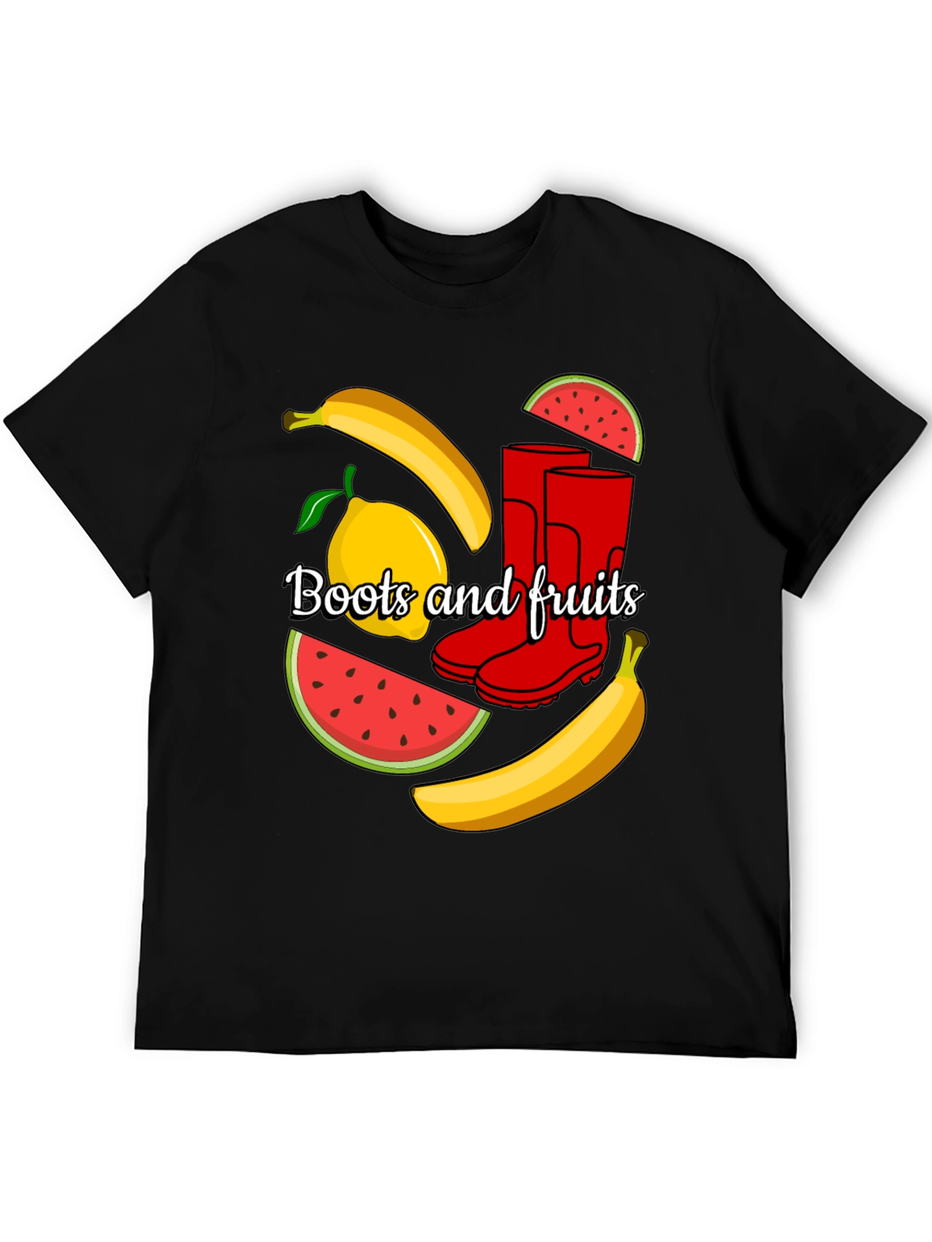 Funky Boots & Fruits Black Graphic Tee